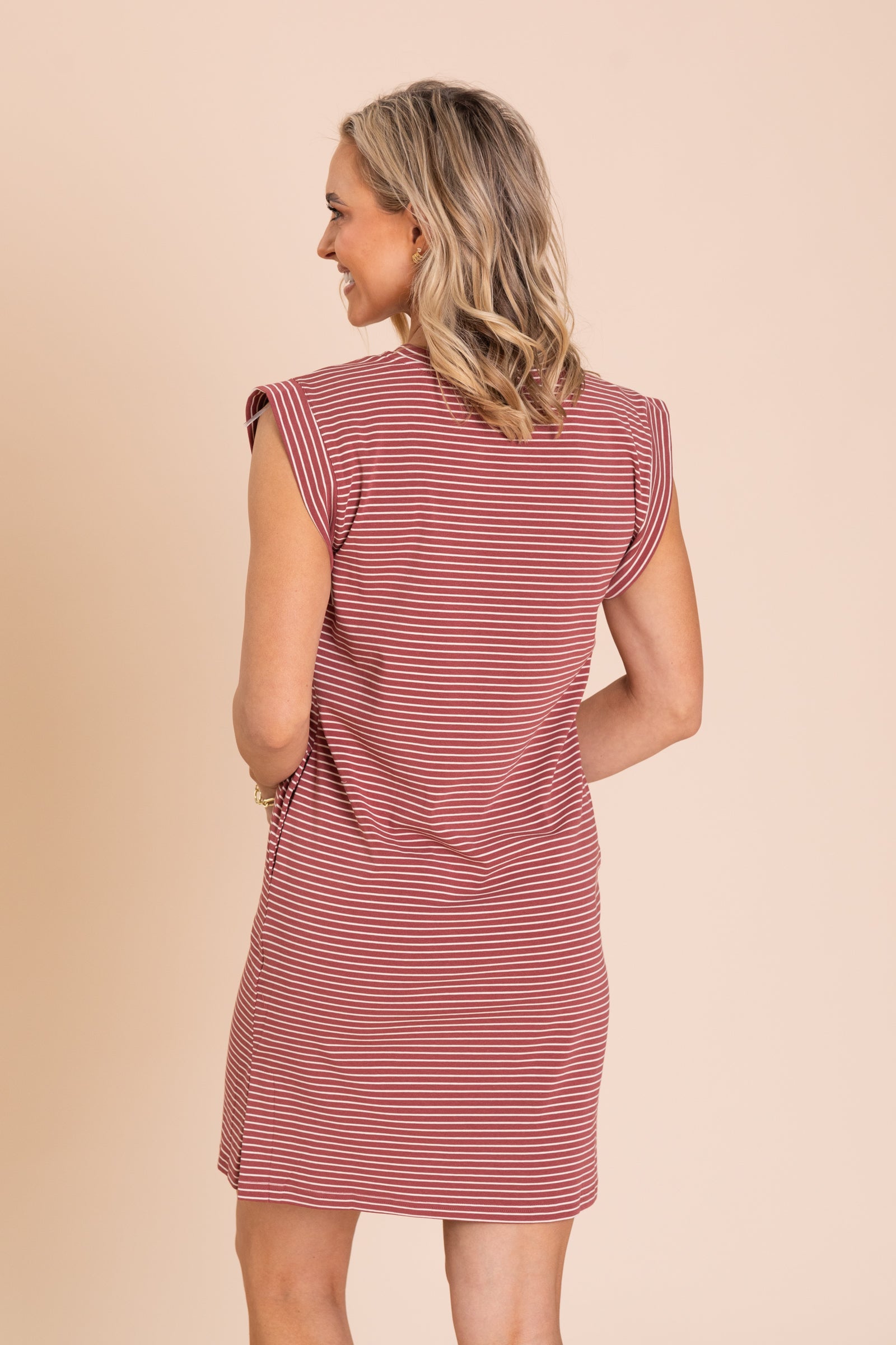 Striped Knit Dress With Cap Sleeves