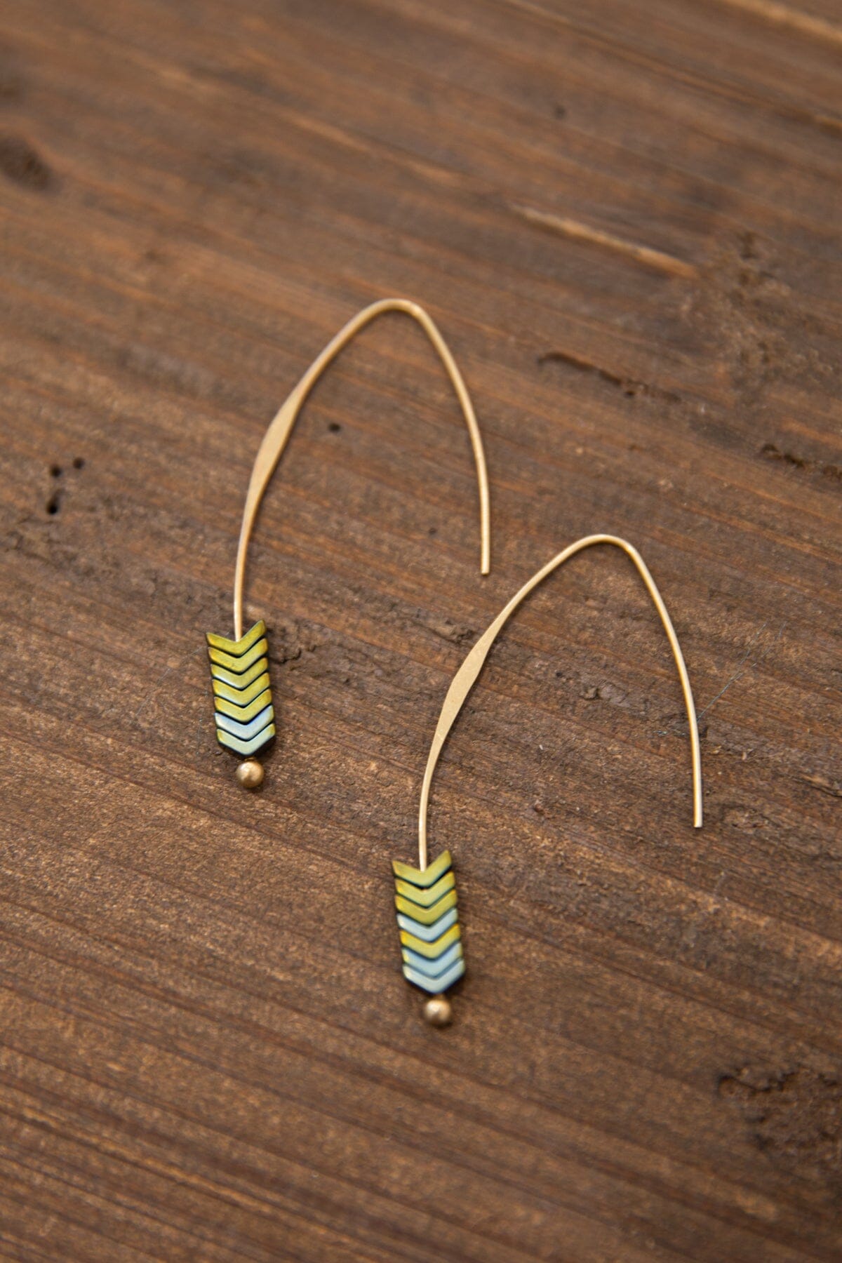 Green and Gold Chevron Stone Earrings