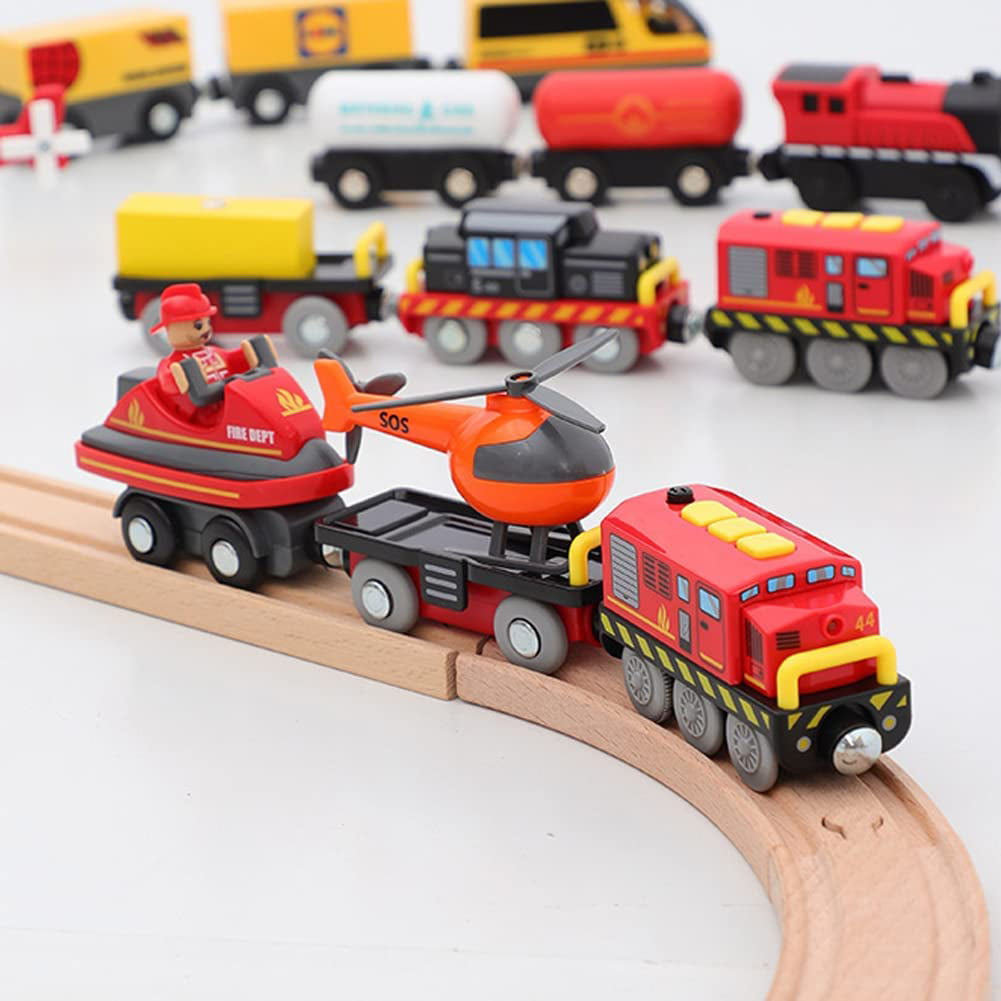 Battery Operated Train for Wooden Track (Magnetic Connection)， Powerful Engine Bullet Train Action Locomotive Train Motorized Train for Wooden Track for Toddlers Kids 3-14