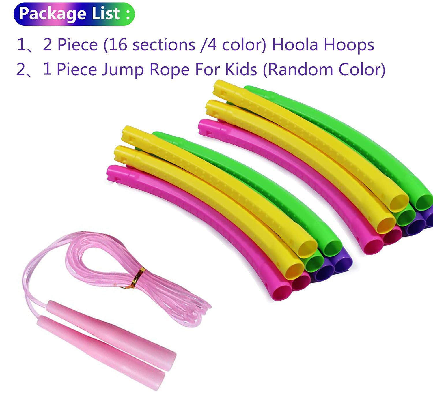 TABGIME 2 Set Kids Exercise Hoops W/Jump Rope， Detachable 3-12 Child Outdoor Games Toy