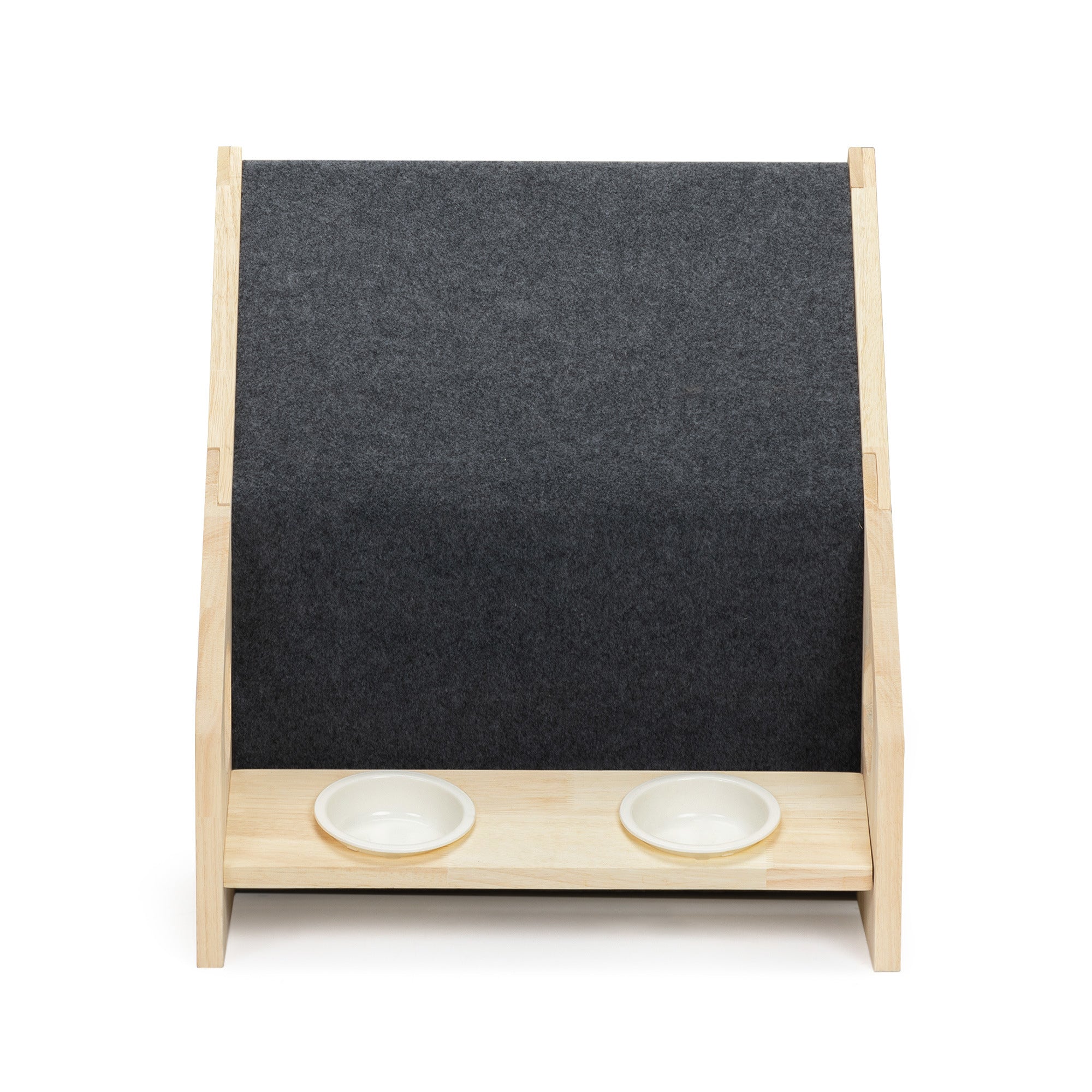 LANTRO JS 2 In 1 Wood Dog House Indoor， Cabin Dog Kennel with Cushioned Bed， Cover Scratcher， Feeding Bowls， Pet Habitat for Cats， Small and Medium Dogs， Natural and Gray