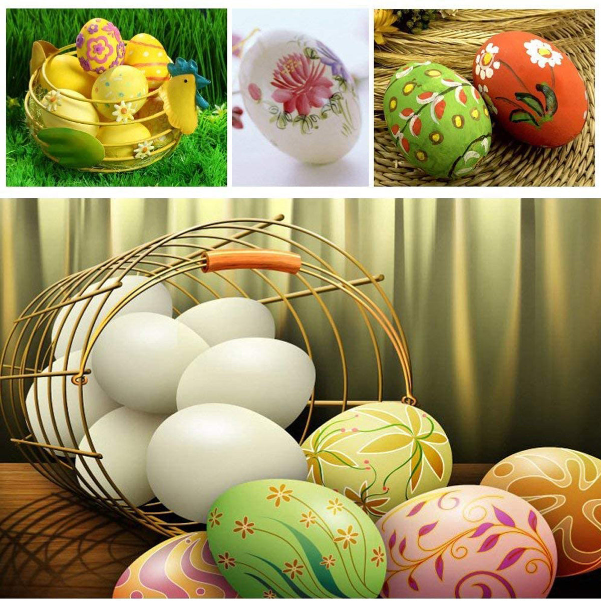 Feildoo 5PCS Plastic Fake Chicken Eggs Poultry Layer Coop Hatching Simulation for DIY Crafts Kids Painting Easter Party Home Decoration -Brown