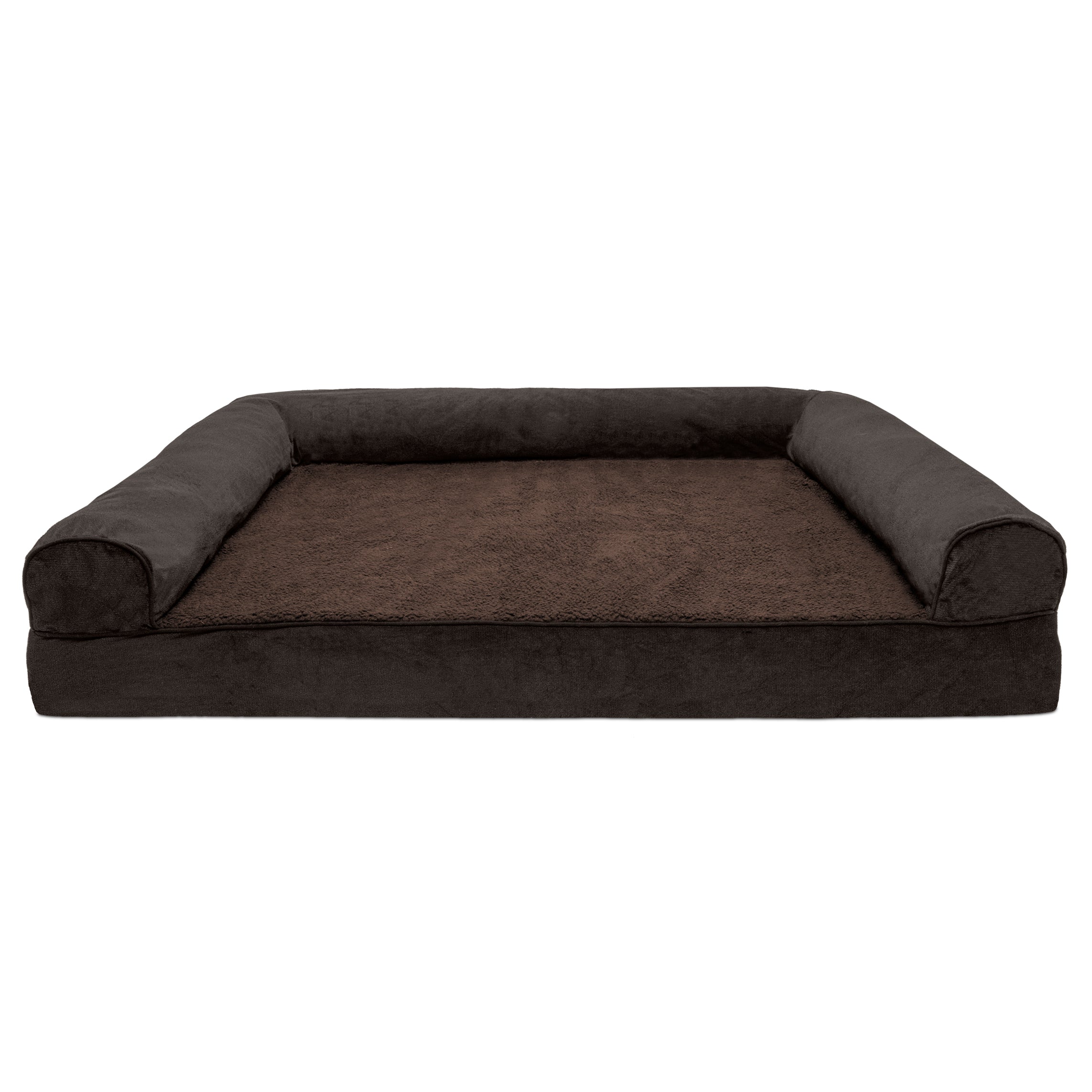 FurHaven | Cooling Gel Faux Fleece and Chenille Sofa Pet Bed for Dogs and Cats， Coffee， Jumbo Plus