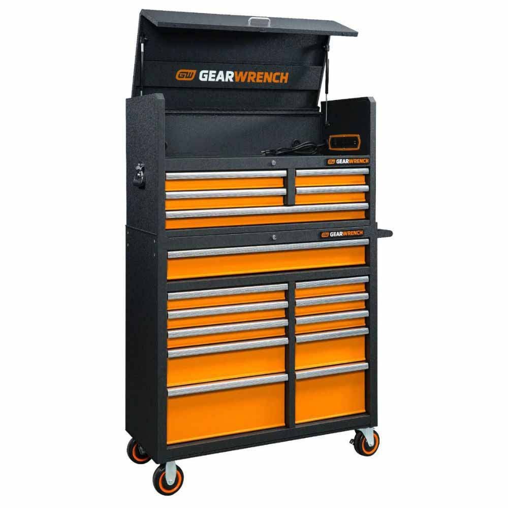 Conjunto de ferramentas GearWrench MEGAMOD873 Master Technician com 873 peças, em bandejas modulares com compartimentos para armazenamento.