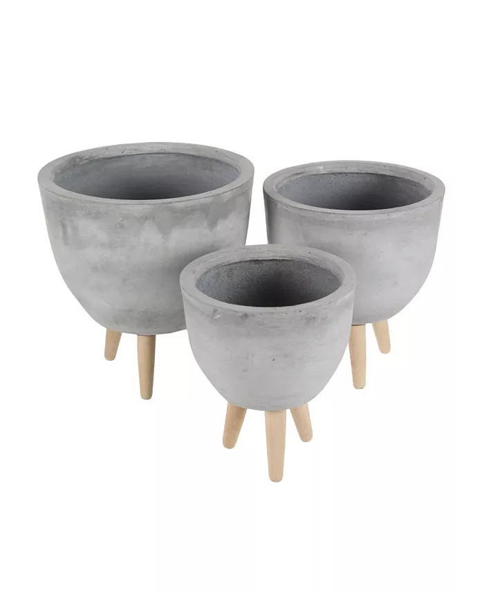 Rosemary Lane Set of 3 Grey Fiberclay Contemporary Planter， 12