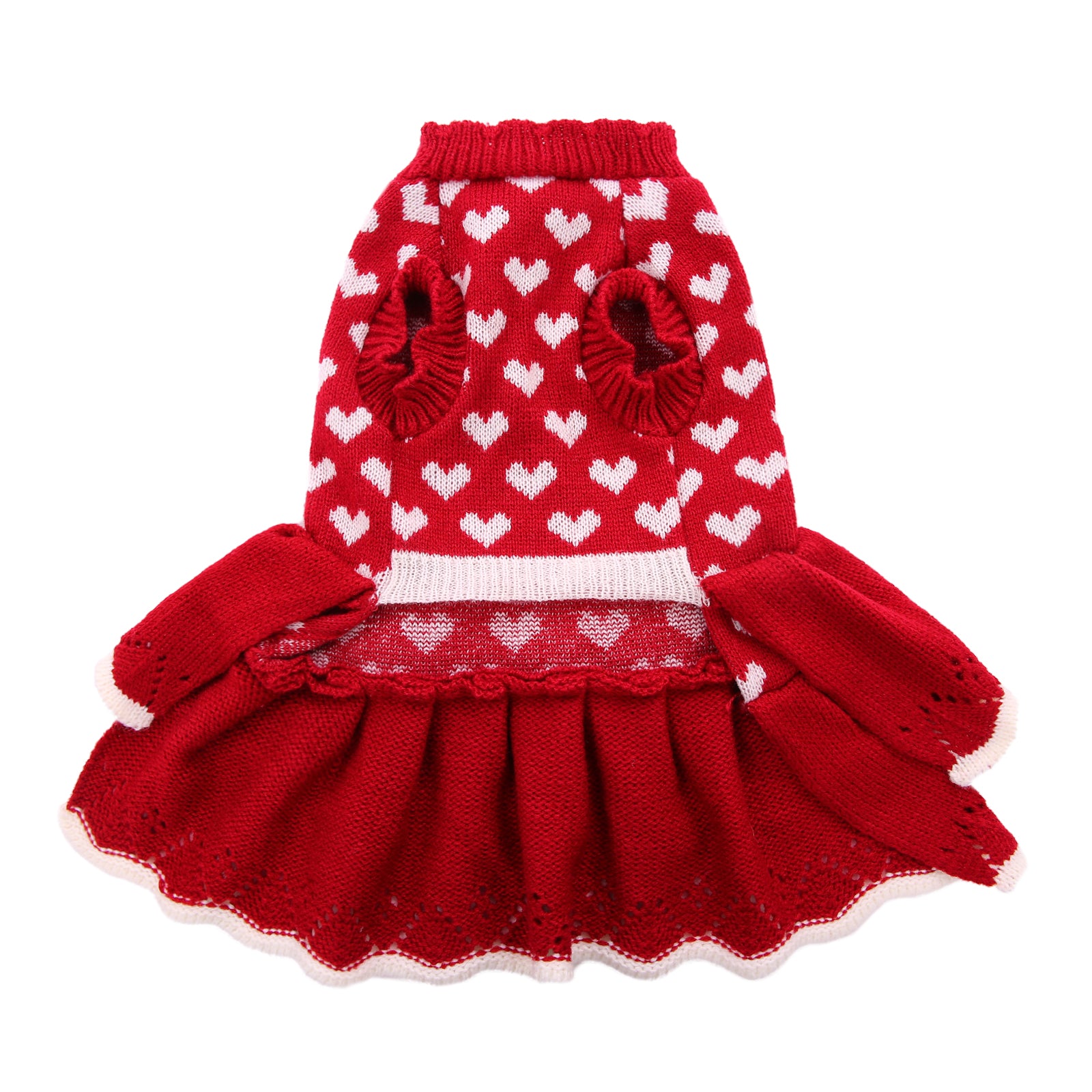 Kuoser Acrylic Heart New Year's Eve， Valentine's Day and Halloween Dog Sweater， Red， XS