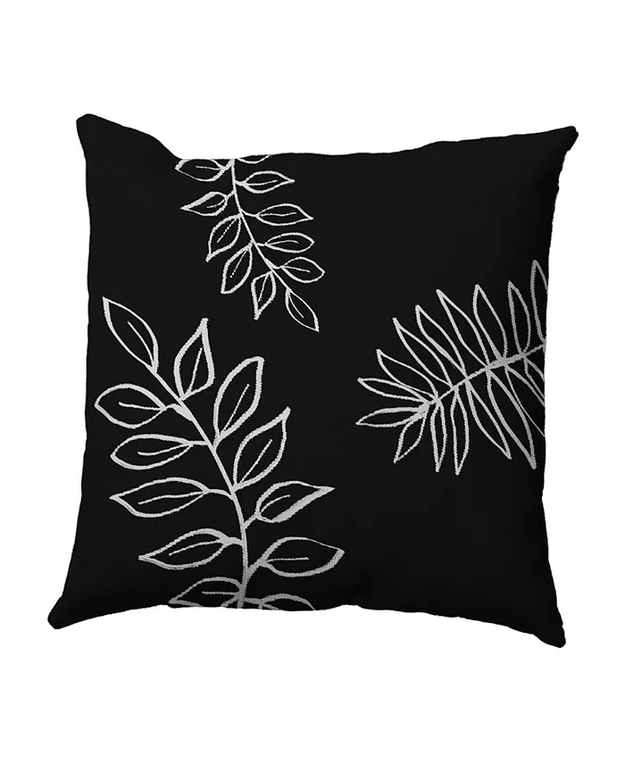 E by Design 16 Inch Black and Gray Decorative Floral Throw Pillow