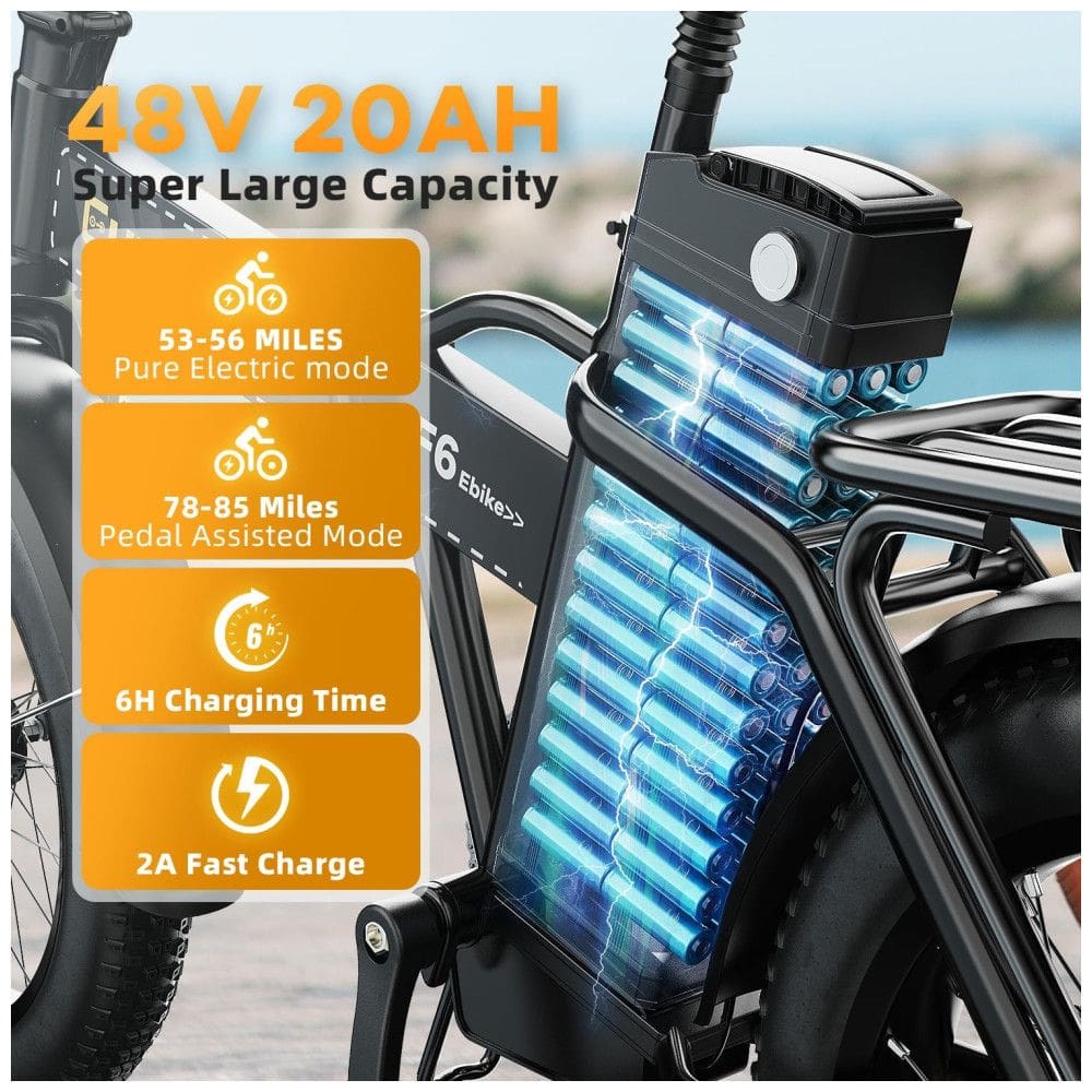 Bicicleta Elétrica Dobrável bluebiko F6B com Motor Brushless 750W (Pico 1000W), Bateria Removível 48V 20Ah, Freios a Disco Duplos e Sistema