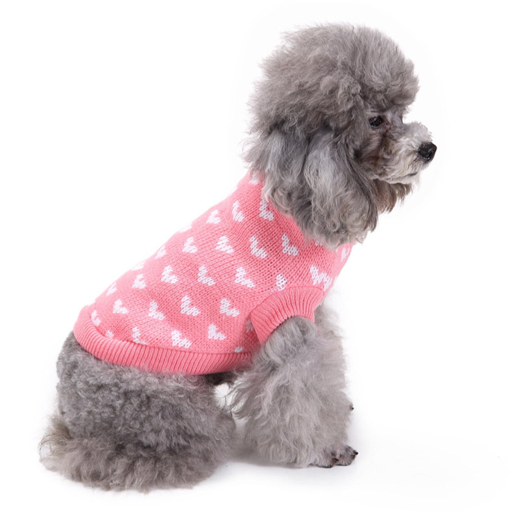 Pink Heart Round Neck Small Pet Dog Cute Clothes Puppy Sweater