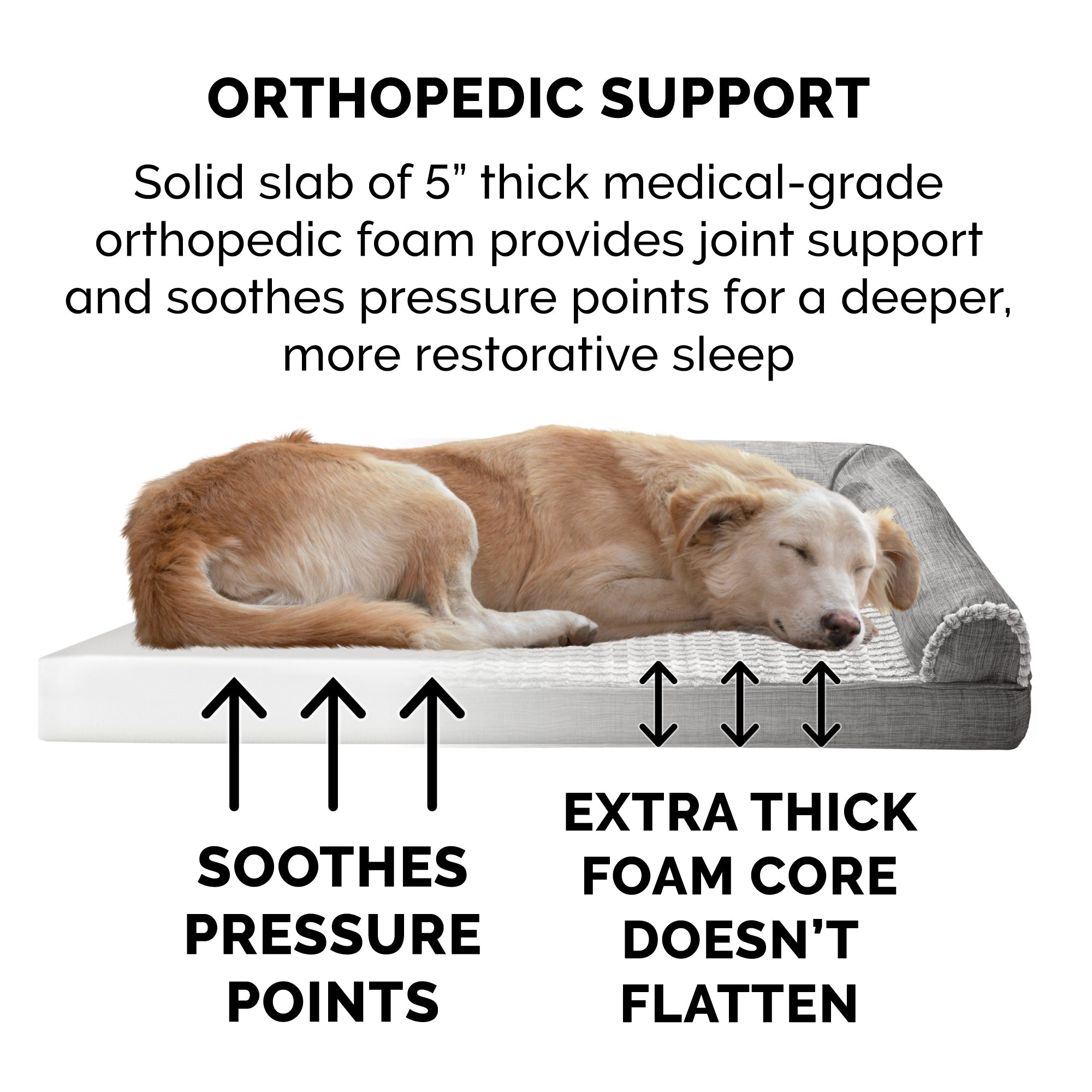 FurHaven | Orthopedic Luxe Fur and Performance Linen Sofa Pet Bed for Dogs and Cats， Charcoal， Jumbo Plus