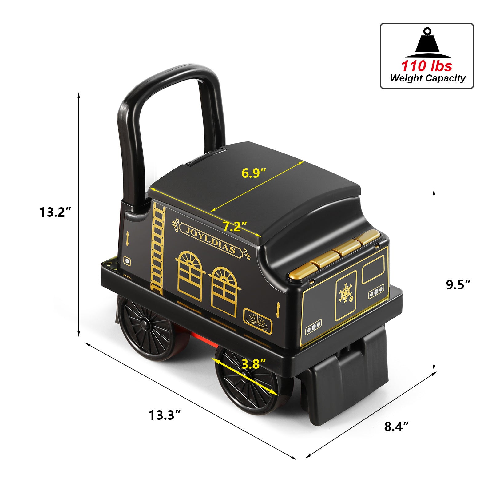JOYLDIAS Train Carriage for Ride on Train with Songs， Stories， Storage and Handle， Black
