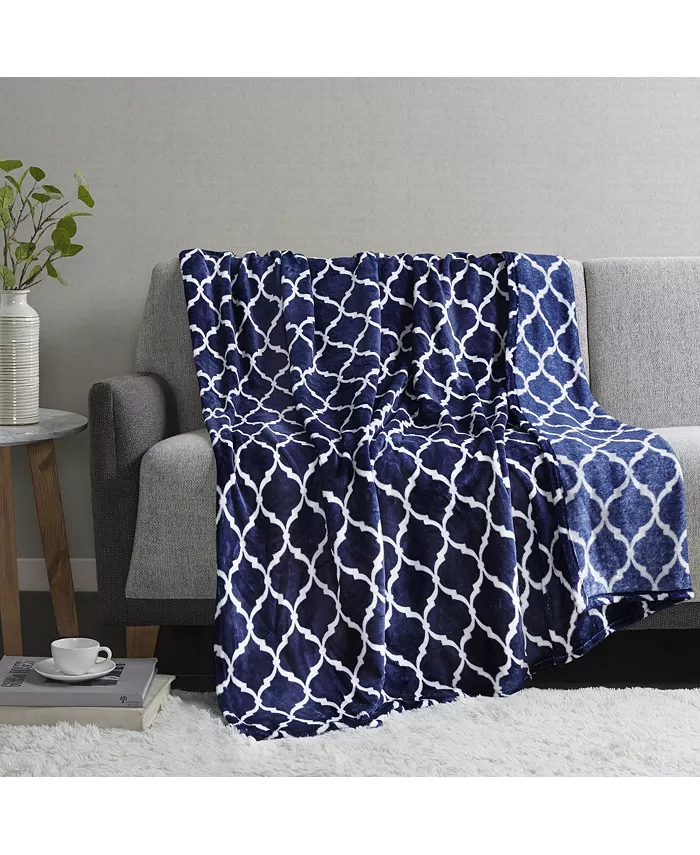 Gracie Mills Oversized Ogee Throw Blanket， Navy - Queen