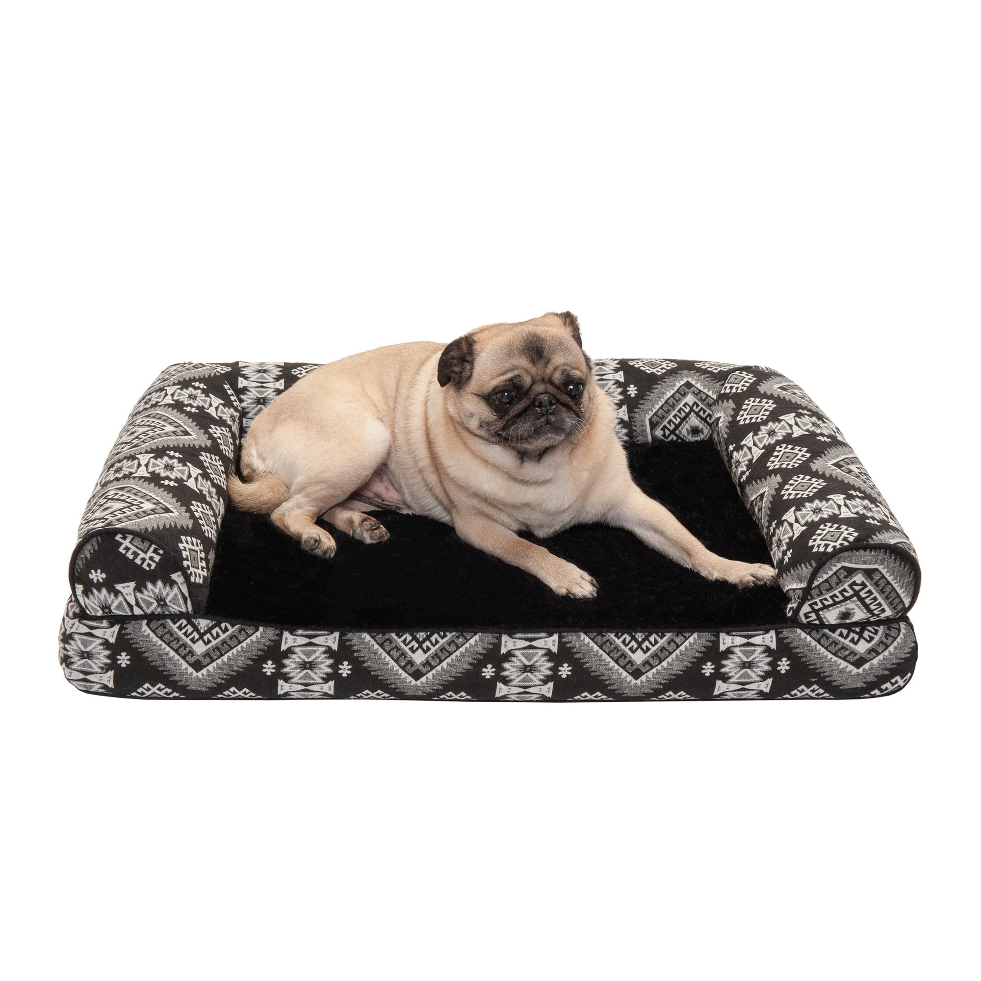 FurHaven | Orthopedic Southwest Kilim Sofa Pet Bed for Dogs and Cats， Black Medallion， Medium