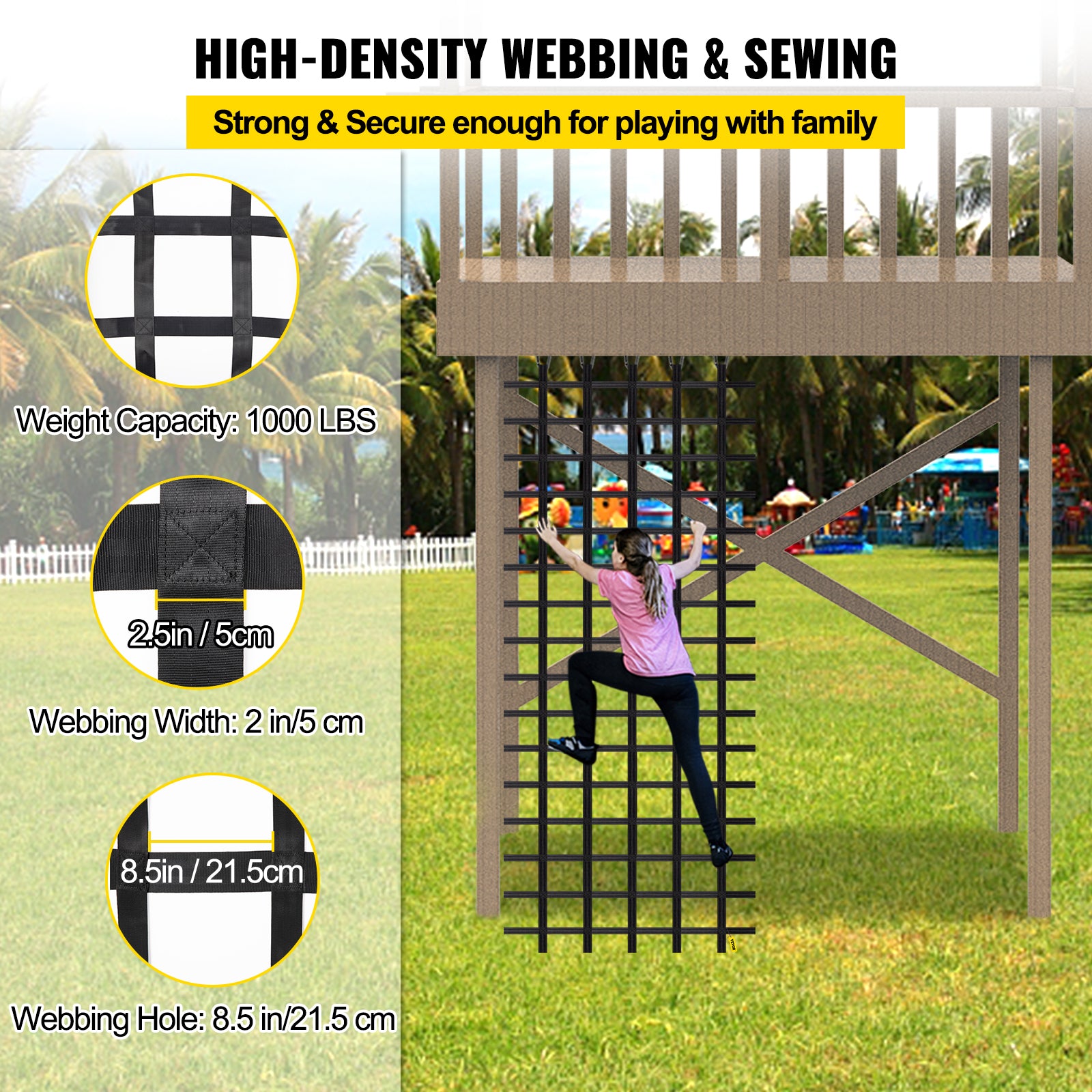 VEVOR Climbing Cargo Net， 12' x 4' Playground Climbing Net， Polyester Material， Rope Ladder， Swingset， Large Military Climbing Cargo Net for Kids and Adult， Indoor and Outdoor， Treehouse， Jungle Gyms