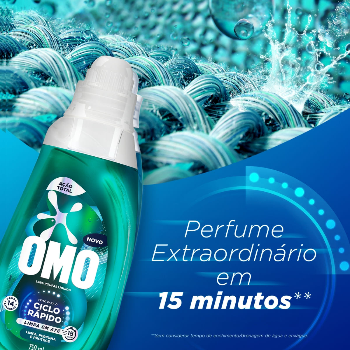 Lava Roupas Liquido Ciclo Rapido OMO Acao Total 750ml