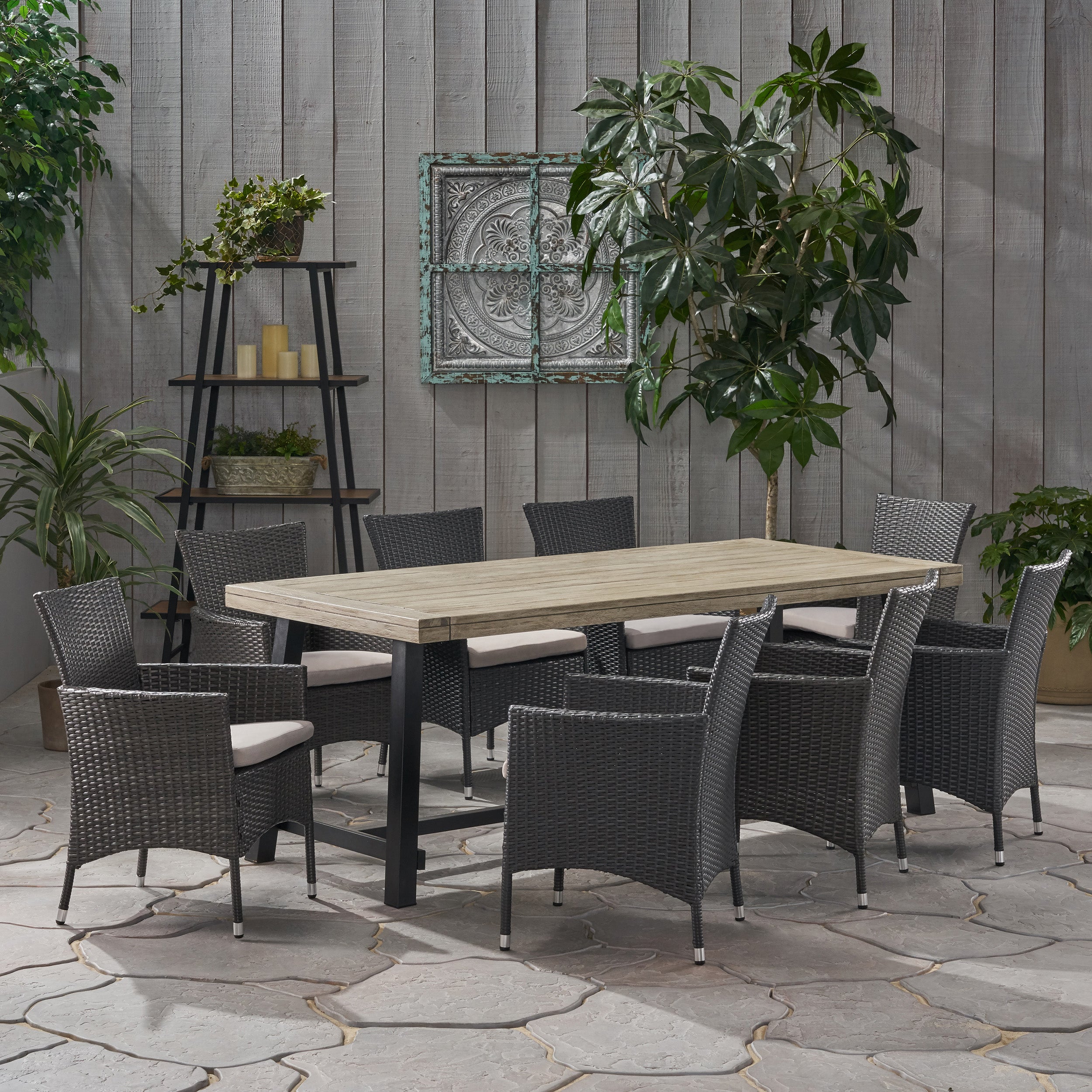 Mayson Outdoor Wood and Wicker 8 Seater Dining Set