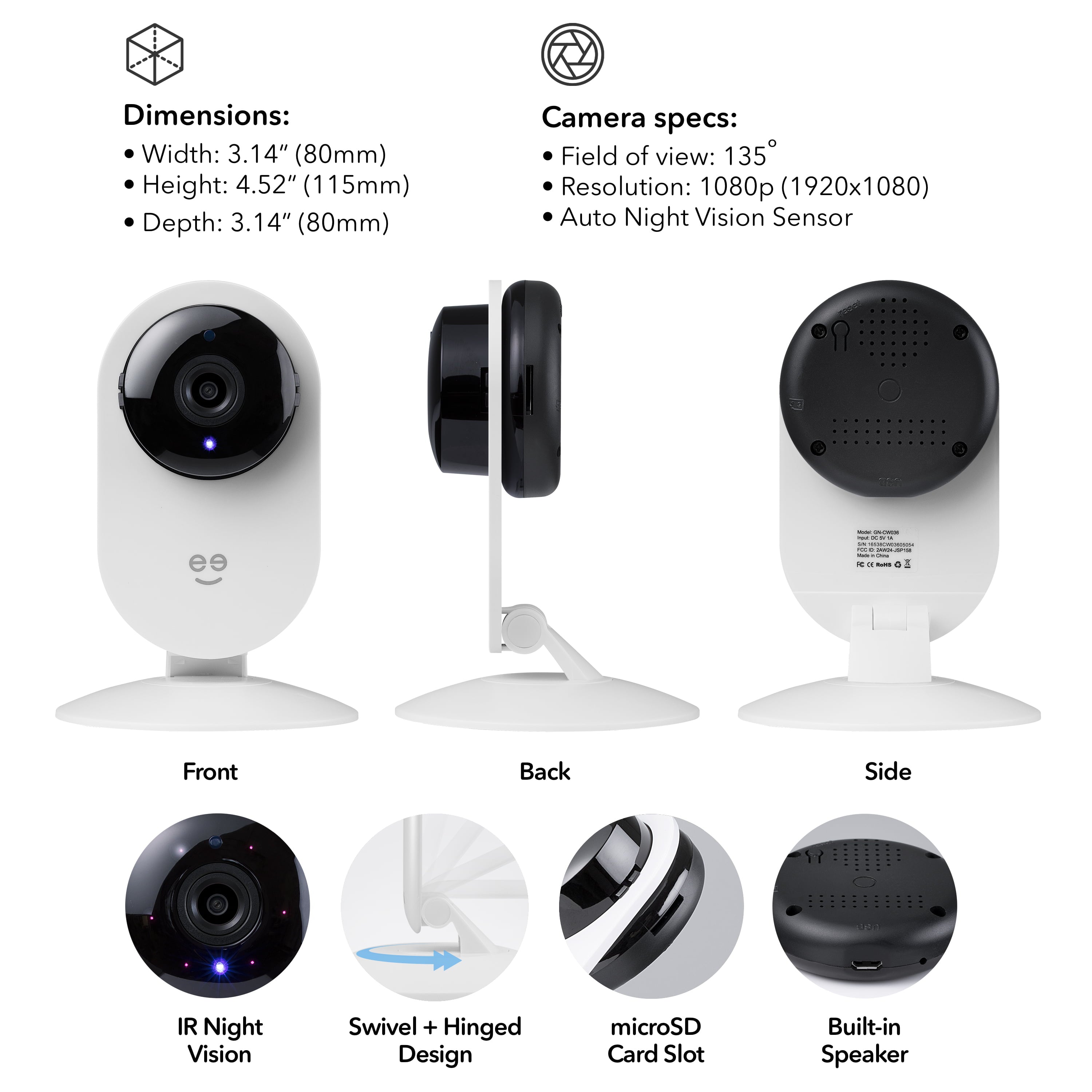 Geeni Glimpse 1080p HD Smart Camera - Indoor Home Security Camera - No Hub Required - Motion Detection Camera - Smart Camera Compatible with Alexa and Google Home， Requires 2.4 GHz Wi-Fi， 2