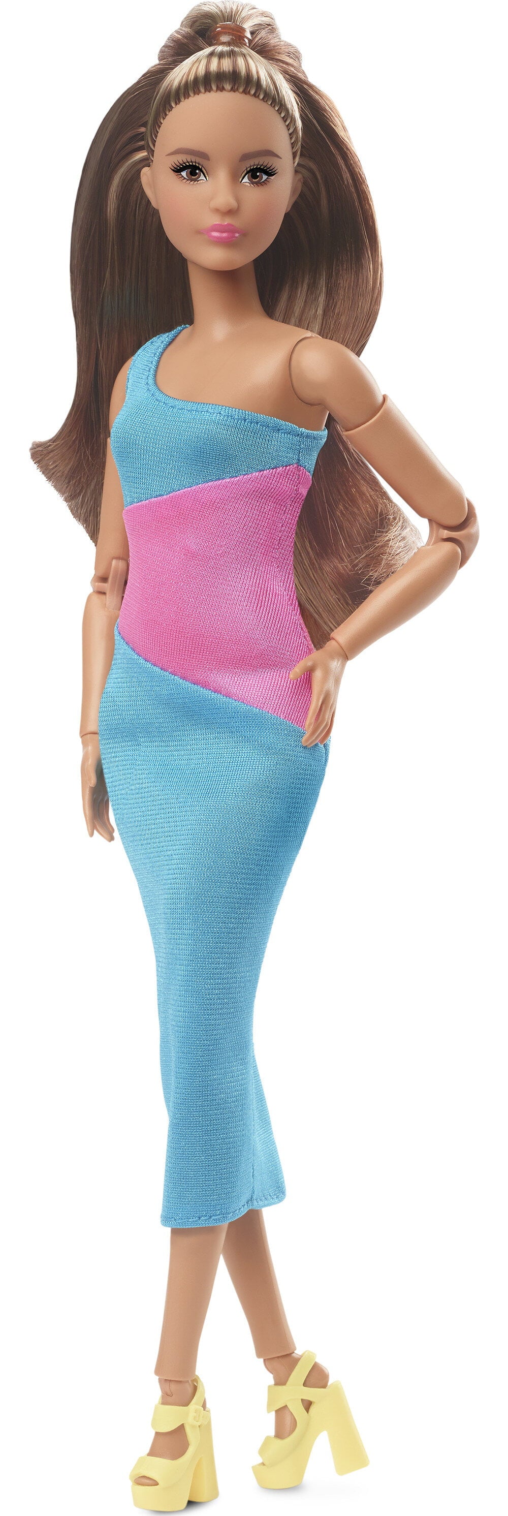 Barbie Looks Doll, Brunette, Color Block One-Shoulder Midi Dress