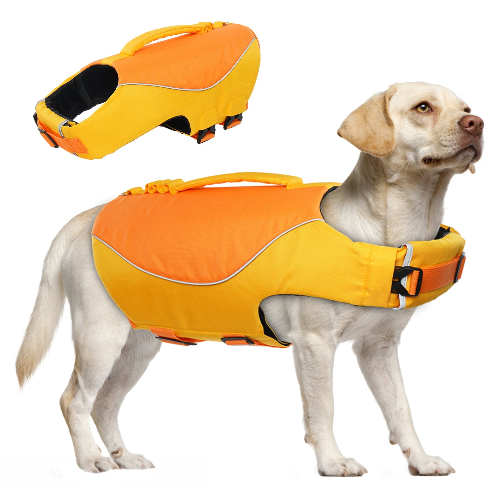 QBLEEV Dog Life Jacket Pet Preserver Vest，Portable Dog Swimsuit Lifesaver Vest with Rescue Handle for Small Medium Large Breed Dogs， Adjustable Dog Safety Floatation Vest for Boating Kayaking Swimming