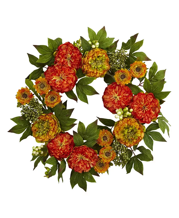 Nearly Natural 24'' Peony Mum Wreath