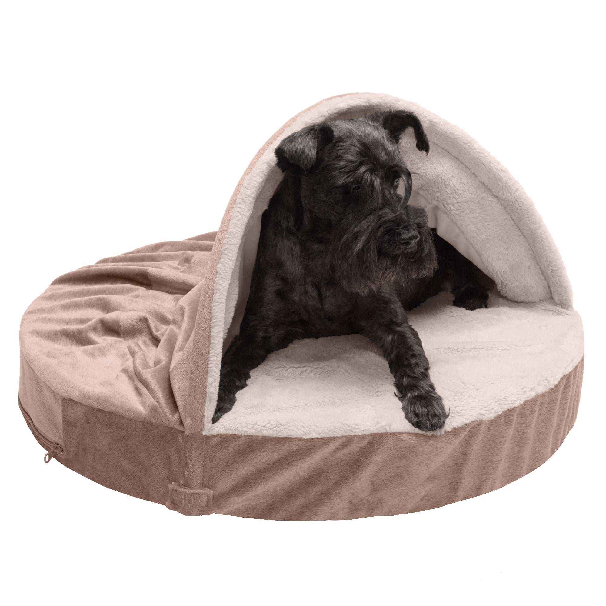 FurHaven | Cooling Gel Wave Fur and Velvet Snuggery Pet Bed for Dogs and Cats， Brownstone， 26-Inch