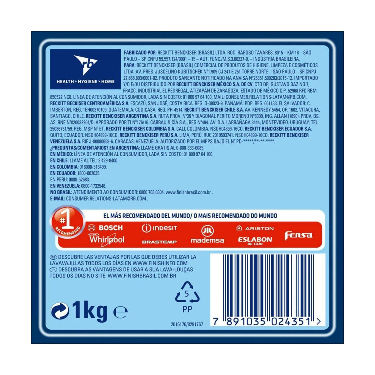 Detergente para Lava Loucas em Po Finish 1kg