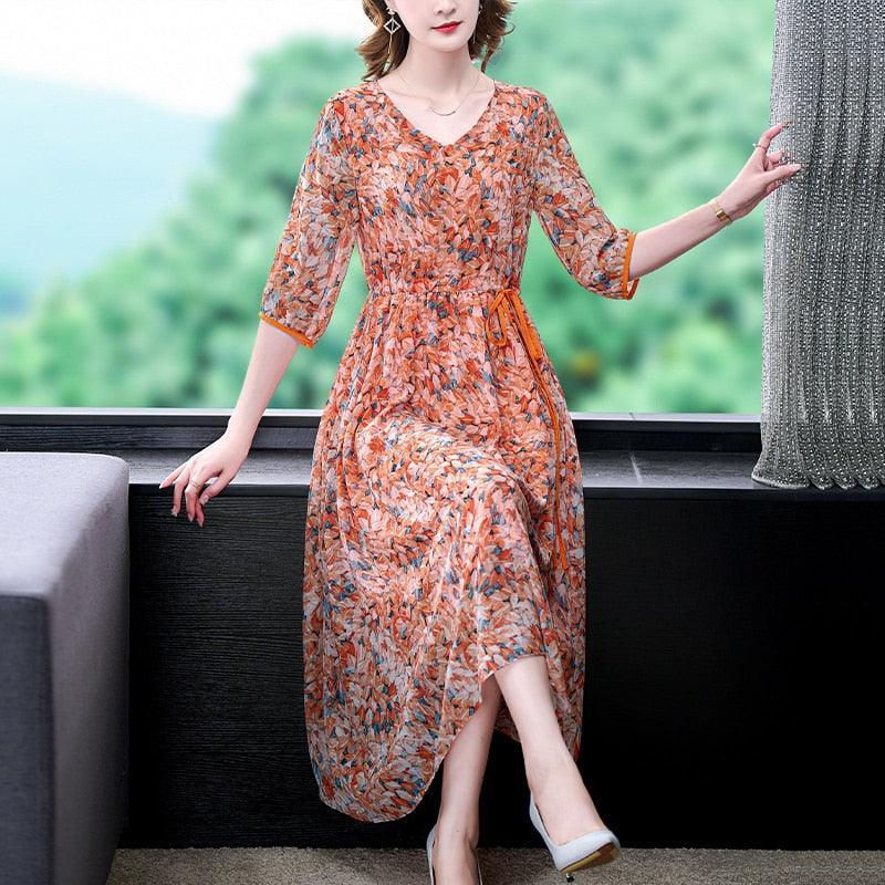 Vestido Floral Anastácia™ em Chiffon / O Vestido com Caimento Soltinho mais Elegante e Versátil de 2024!