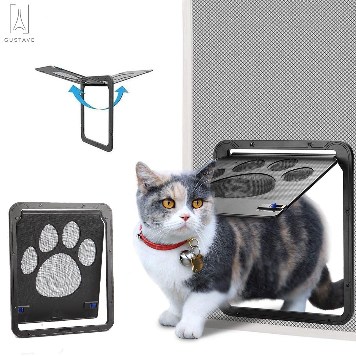 Gustave Dog Door Pet Screen Door Black with Magnetic Flap Automatic Close Lockable Cat Door Screen Gate for Small Dog and Cat