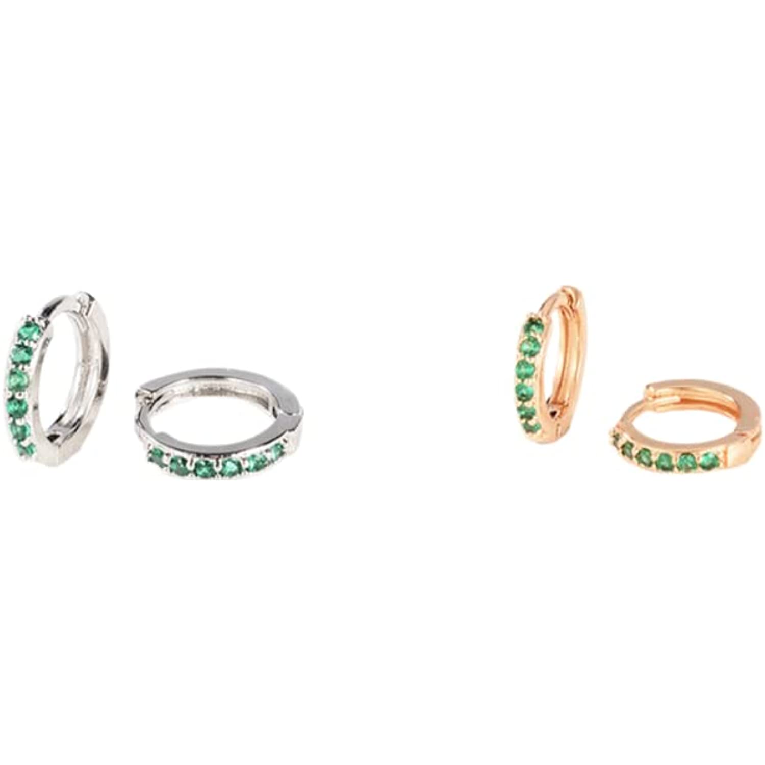 Green CZ Huggie Hoop Earrings， Second Hole Hoops， Cartilage Hoops， Small Helix Hoop， Conch Hoops， Tragus Hoop (Silver Green)