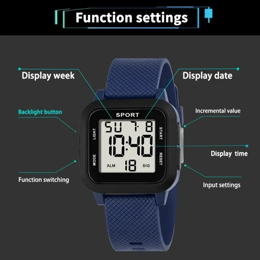 LIUYANGTIAN Kids Digital Watch Waterproof Military Electronic Wristwatch for Boys Teen Outdoor Sports Alarm Clock Multifunctional LED Watch