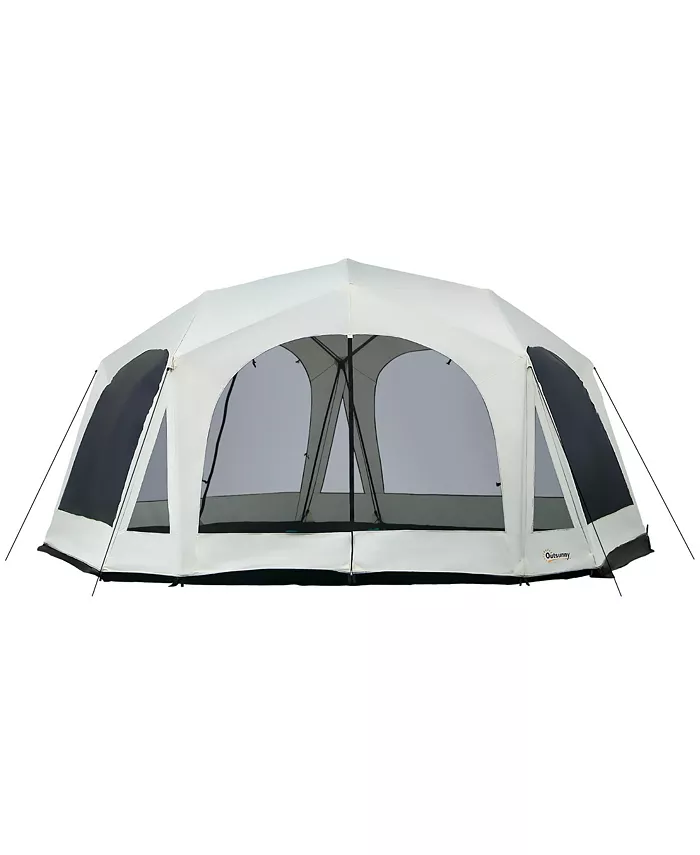 Outsunny 18' Person Camping Tent， Outdoor Tent with Door， Screen Room， Family Dome Tent for Hiking， Backpacking， Traveling， Easy Set Up， Cream