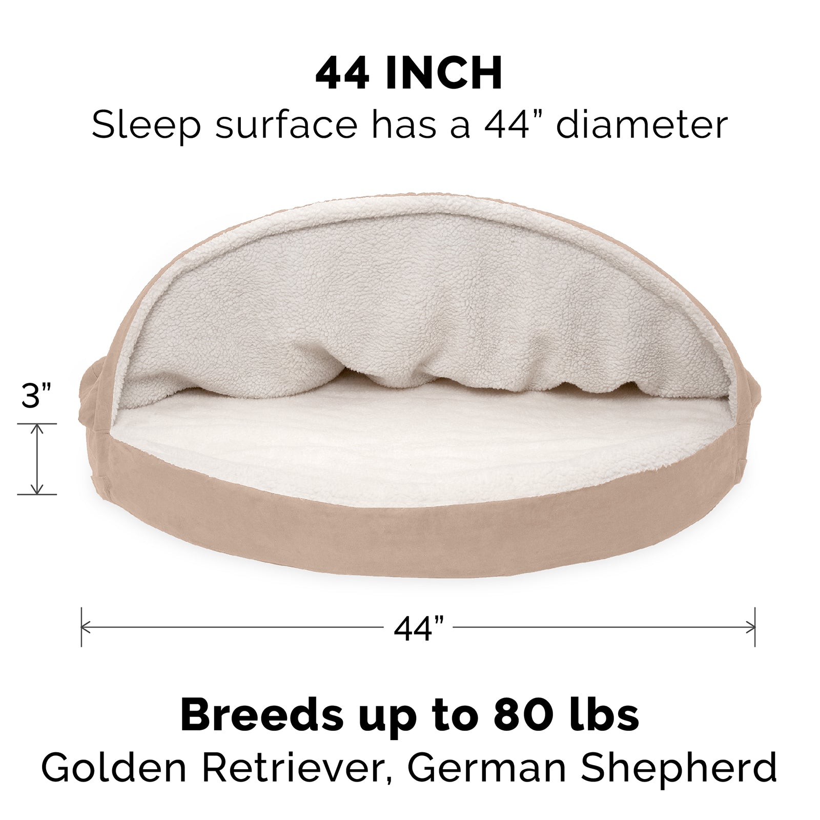 FurHaven | Orthopedic Faux Sheepskin Snuggery Burrow Pet Bed for Dogs and Cats， Cream， 44-Inch
