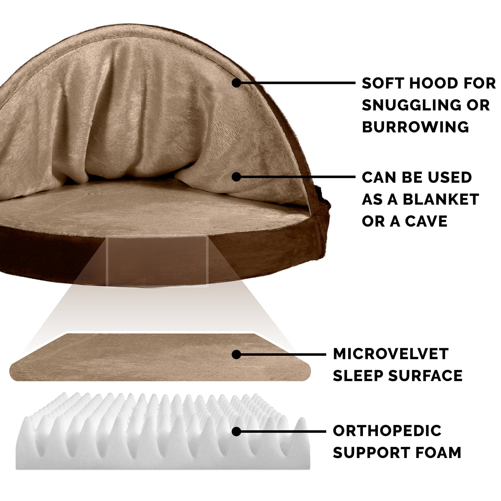 FurHaven Pet Dog Bed | Orthopedic Microvelvet Snuggery Burrow Pet Bed for Dogs and Cats， Espresso， 26-inch