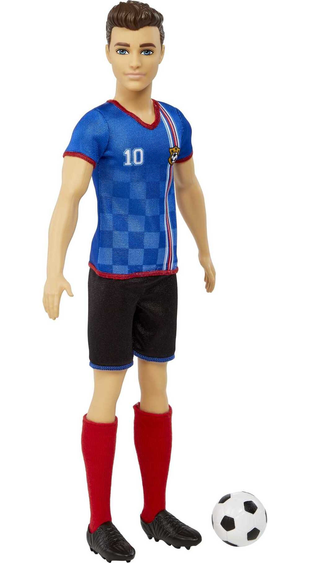 Barbie Soccer Ken Doll Dressed in Cleats, Colorful #10 Uniform & Tall Socks with Cropped Hair