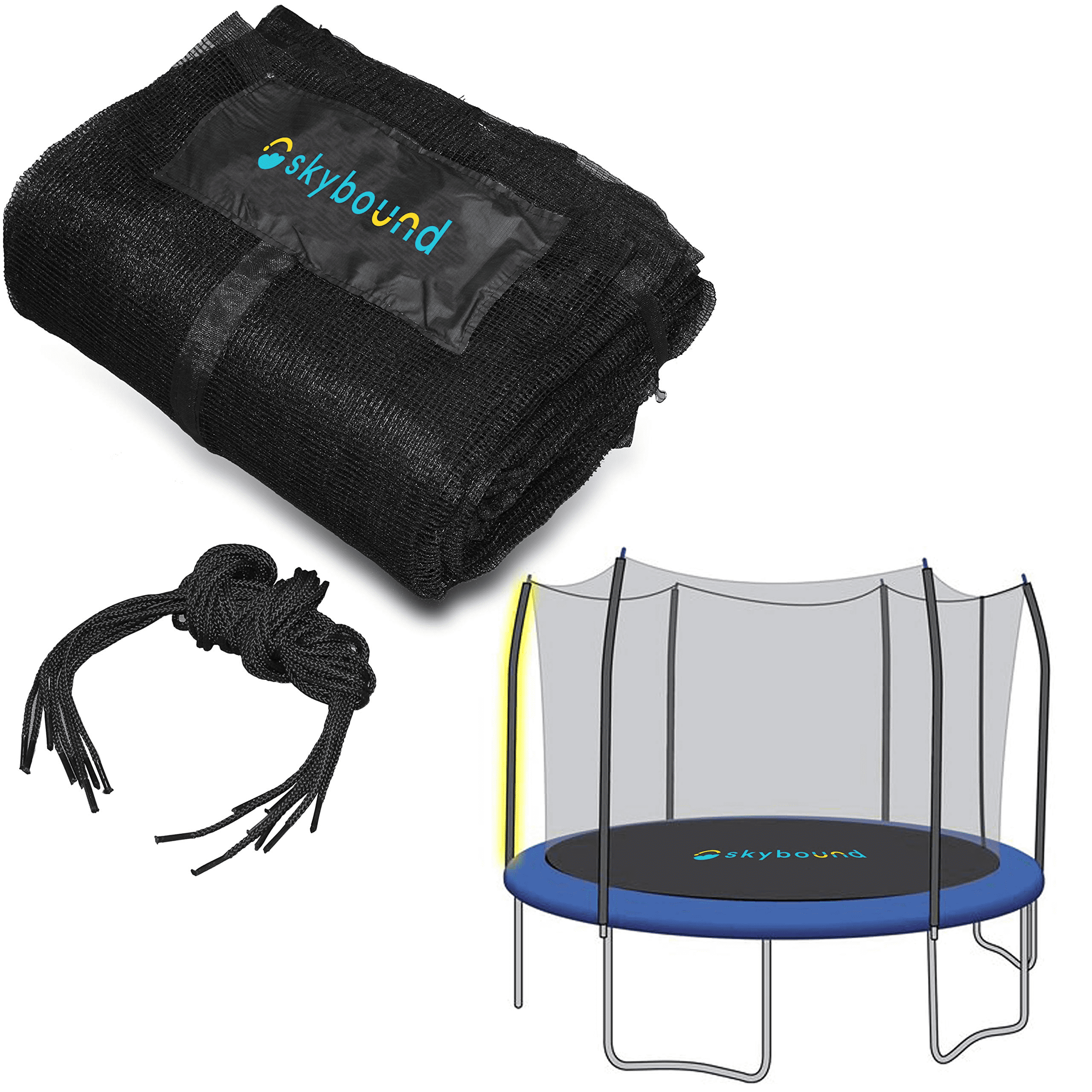 SkyBound Replacement Trampoline Safety Net Enclosure， Fits 15ft Skywalker trampolines that have 8 Straight-Curved Poles，Net Only!