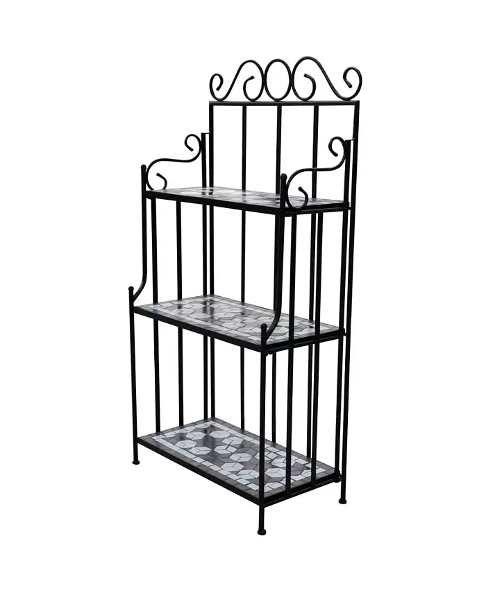vidaXL Plant Stand Display Black White Mosaic Pattern