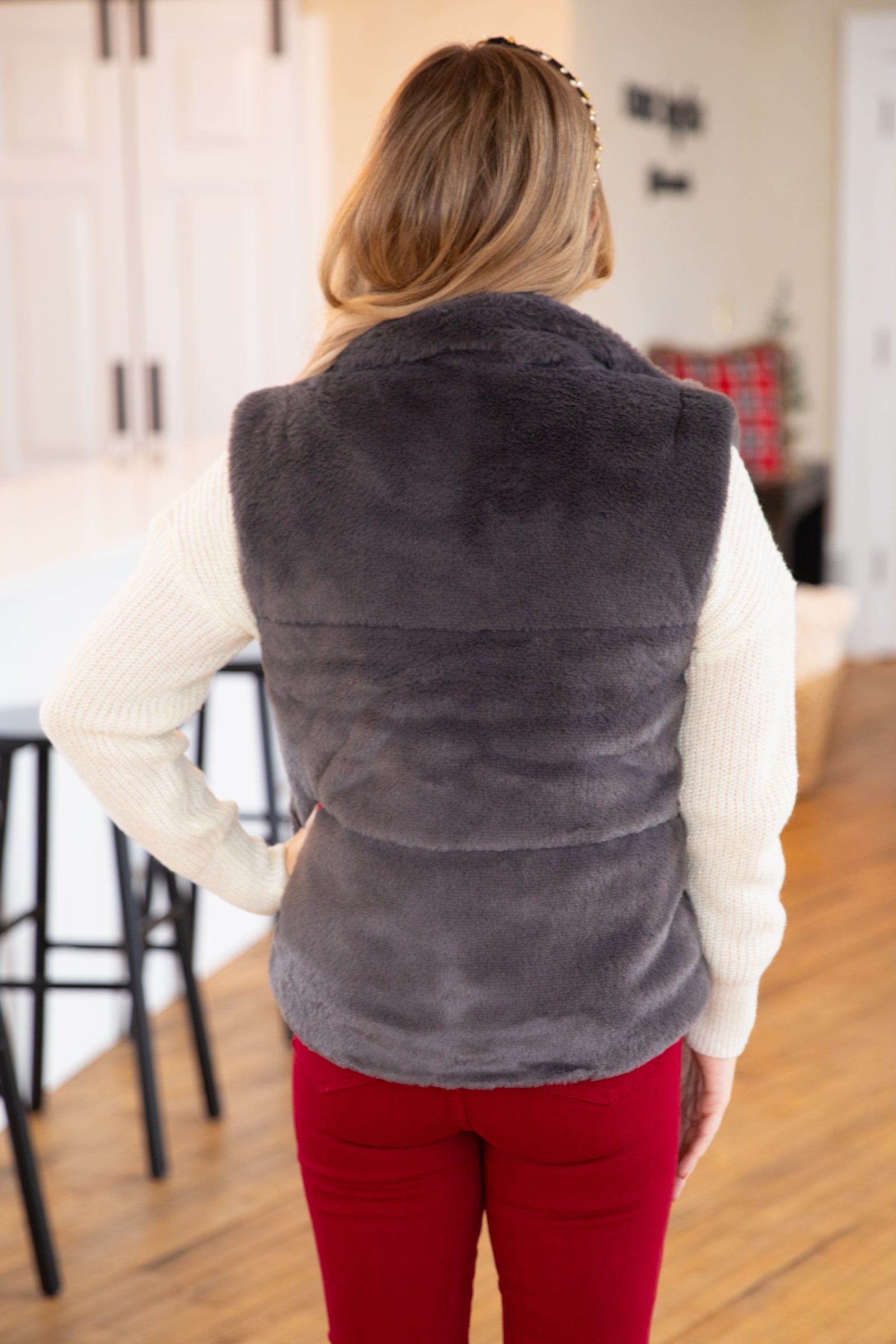Graphite Faux Fur Full Zip Vest