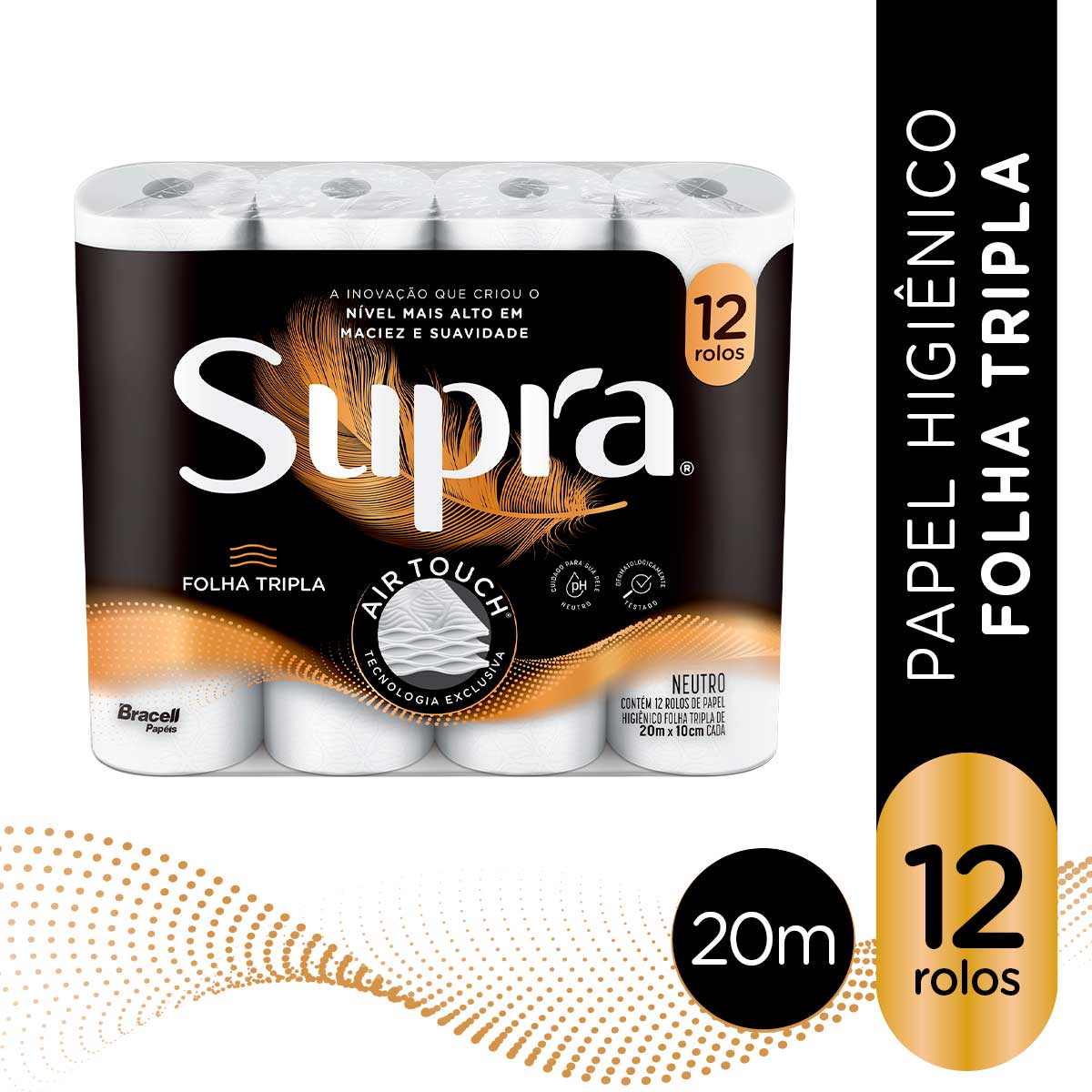 Papel Higienico Supra Folha Tripla 20 Metros 12 Unidades