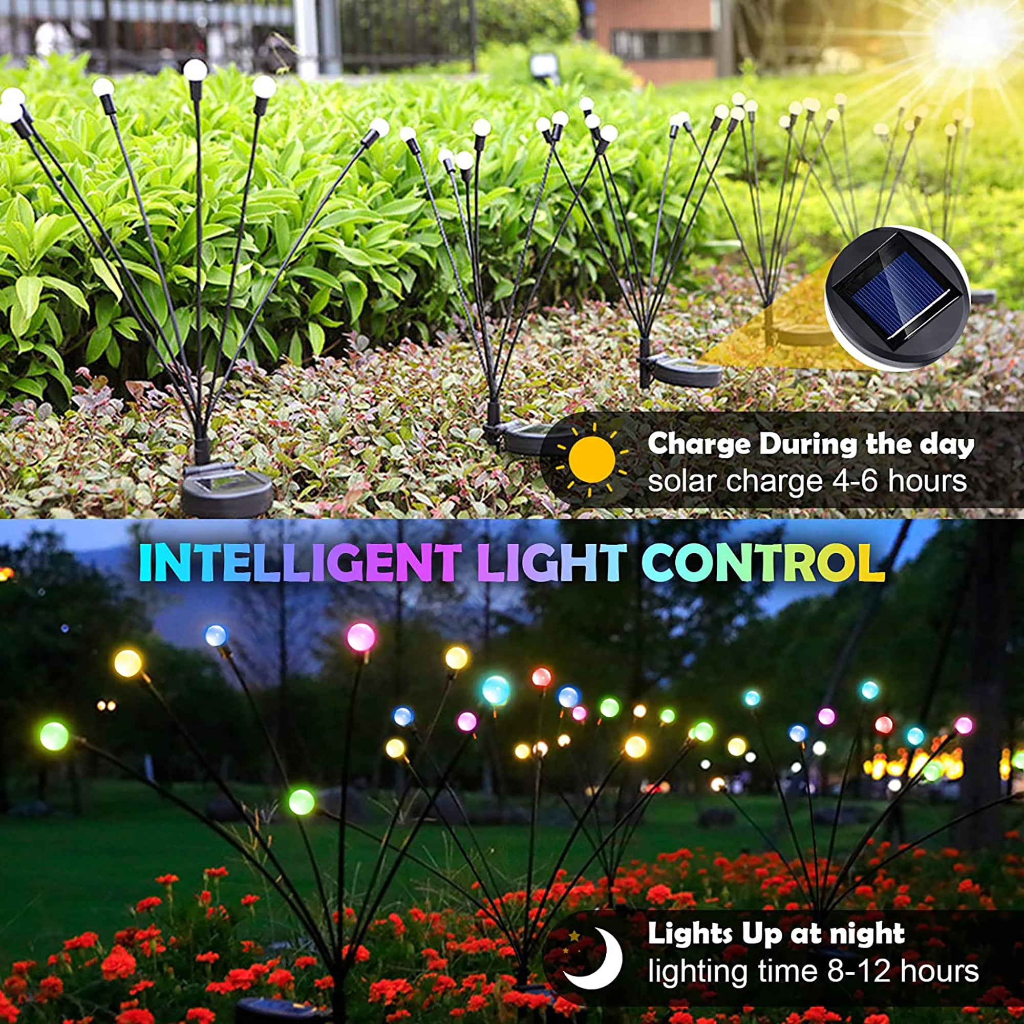 ROMUCHE 2Pack solar outdoor lights Solar Firefly Lights Outdoor Decor Lawn Lamp Solar Garden Light Landscape Light Starburst Swaying Lights for Lawn Patio Outdoor Garden Decor (6 Head Warm White)