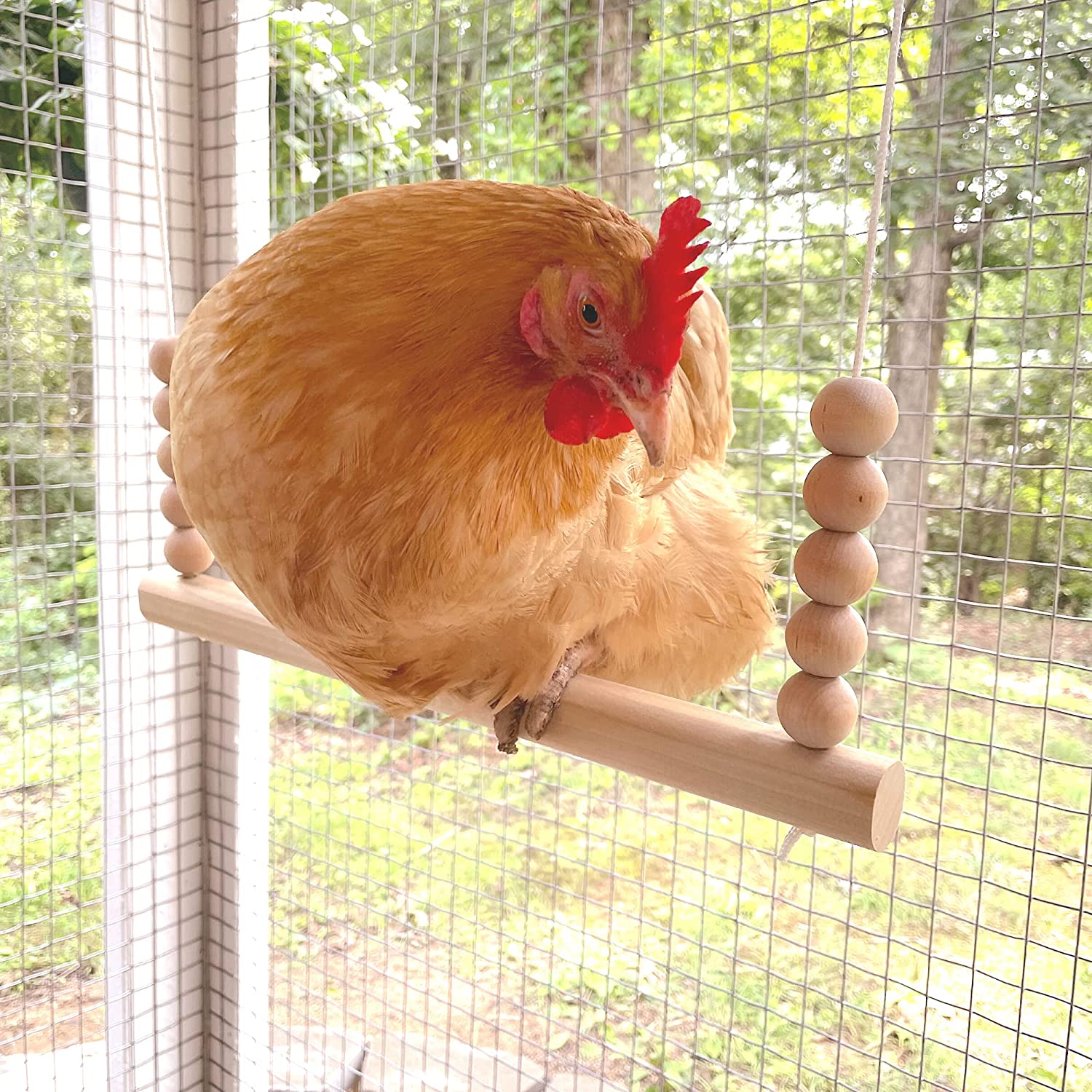 Kreigaven Chicken Swing Toy for Coop Natural Safe Large Wood Perch Ladder for Poultry Run Rooster Hens Chicks Pet Parrots Pollo Stress Relief for Birds