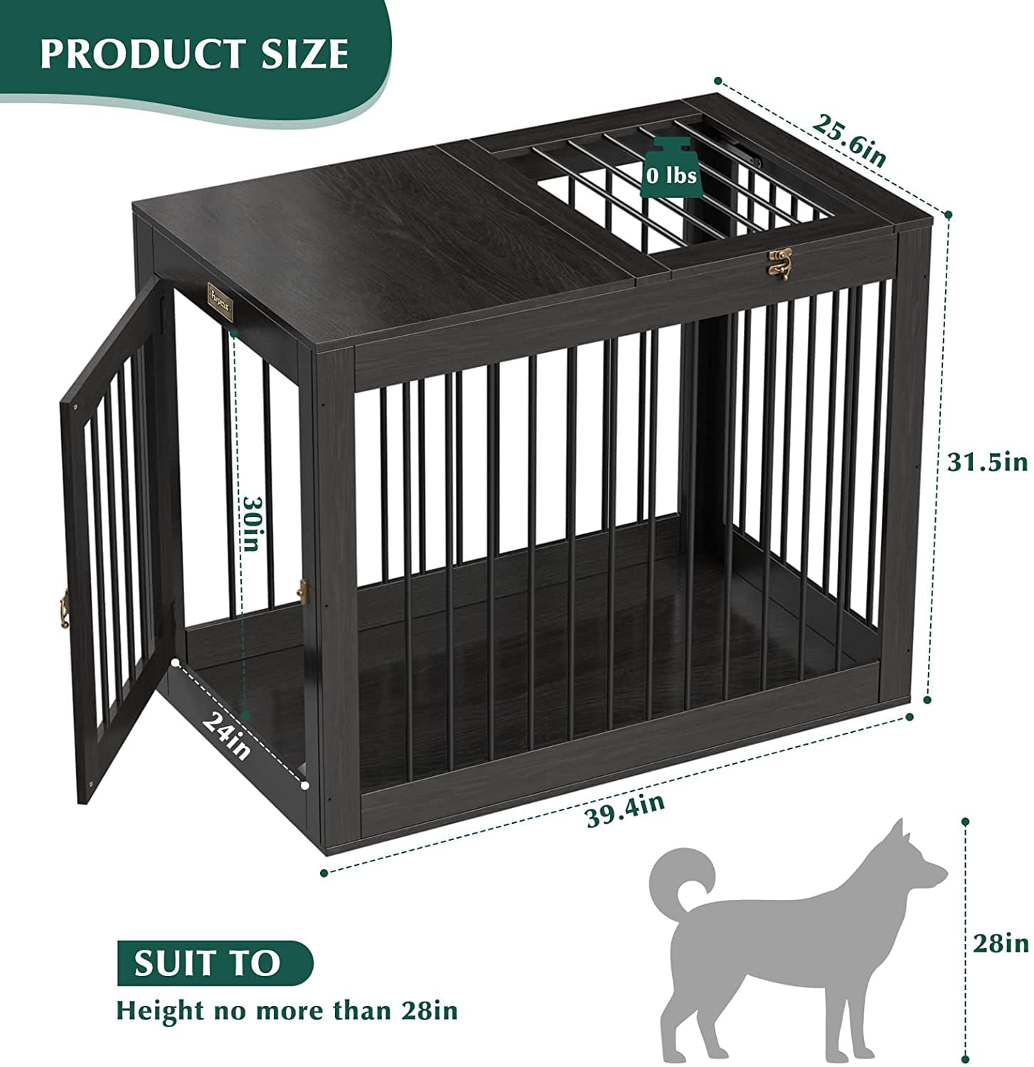 Furpezoo Dog Crate， Large Dog Crate Furniture Wood Two Door Dog Cage， 40