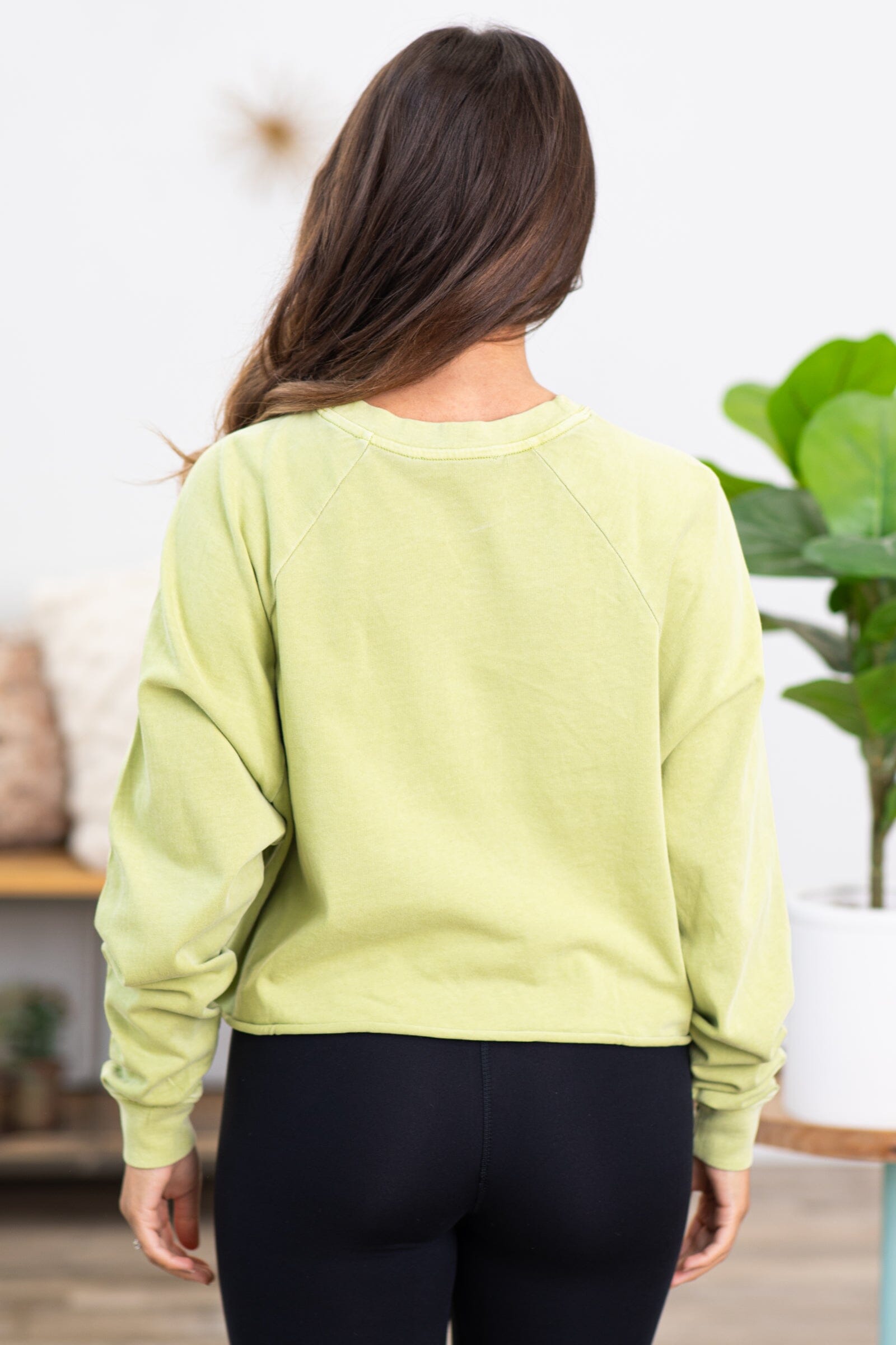 Light Olive Raw Hem Raglan Sleeve Sweatshirt