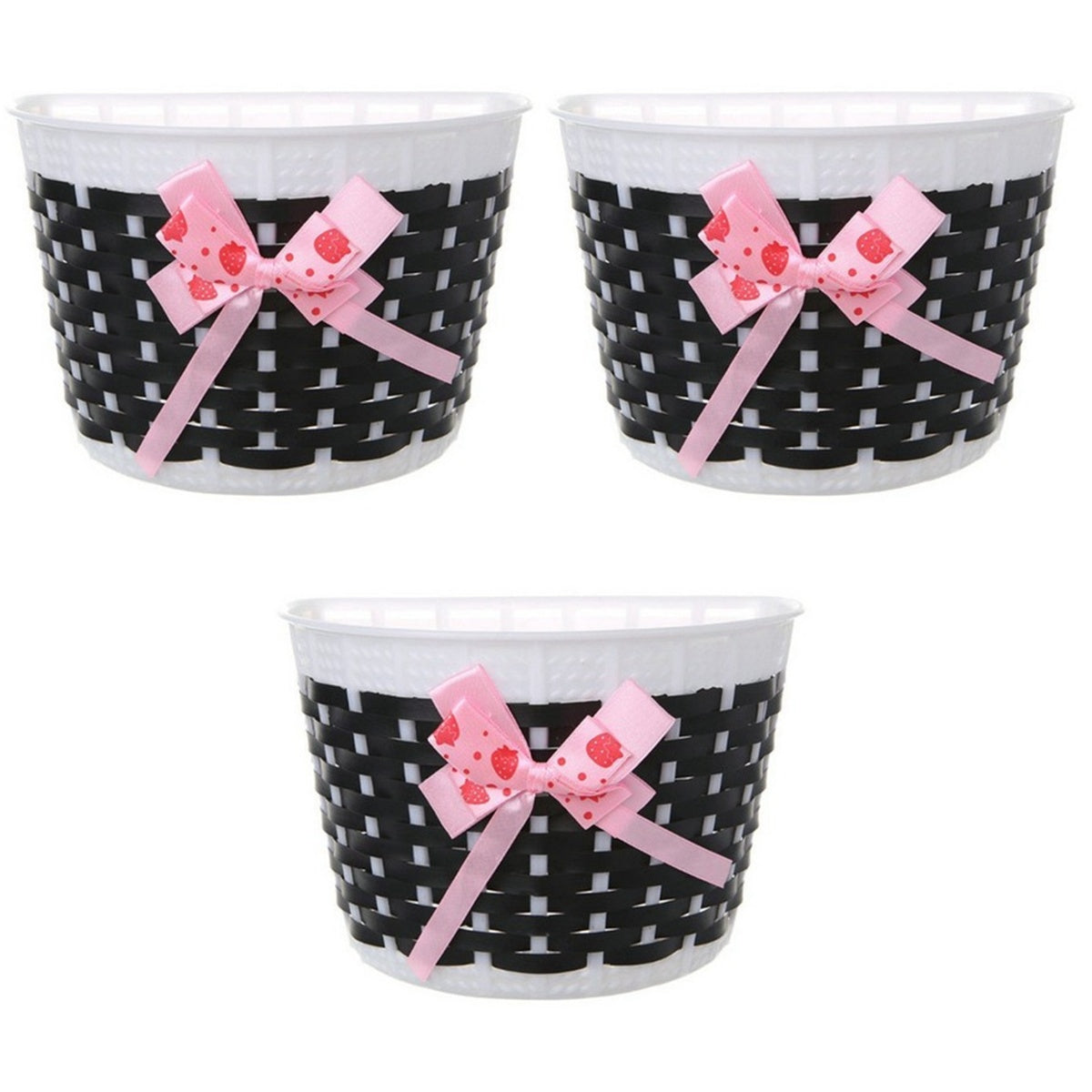 HOMEMAXS 3pcs Lovely Bike Basket Outdoor Knitted Bowknot Front Basket For Children Girl - Size S(Black)