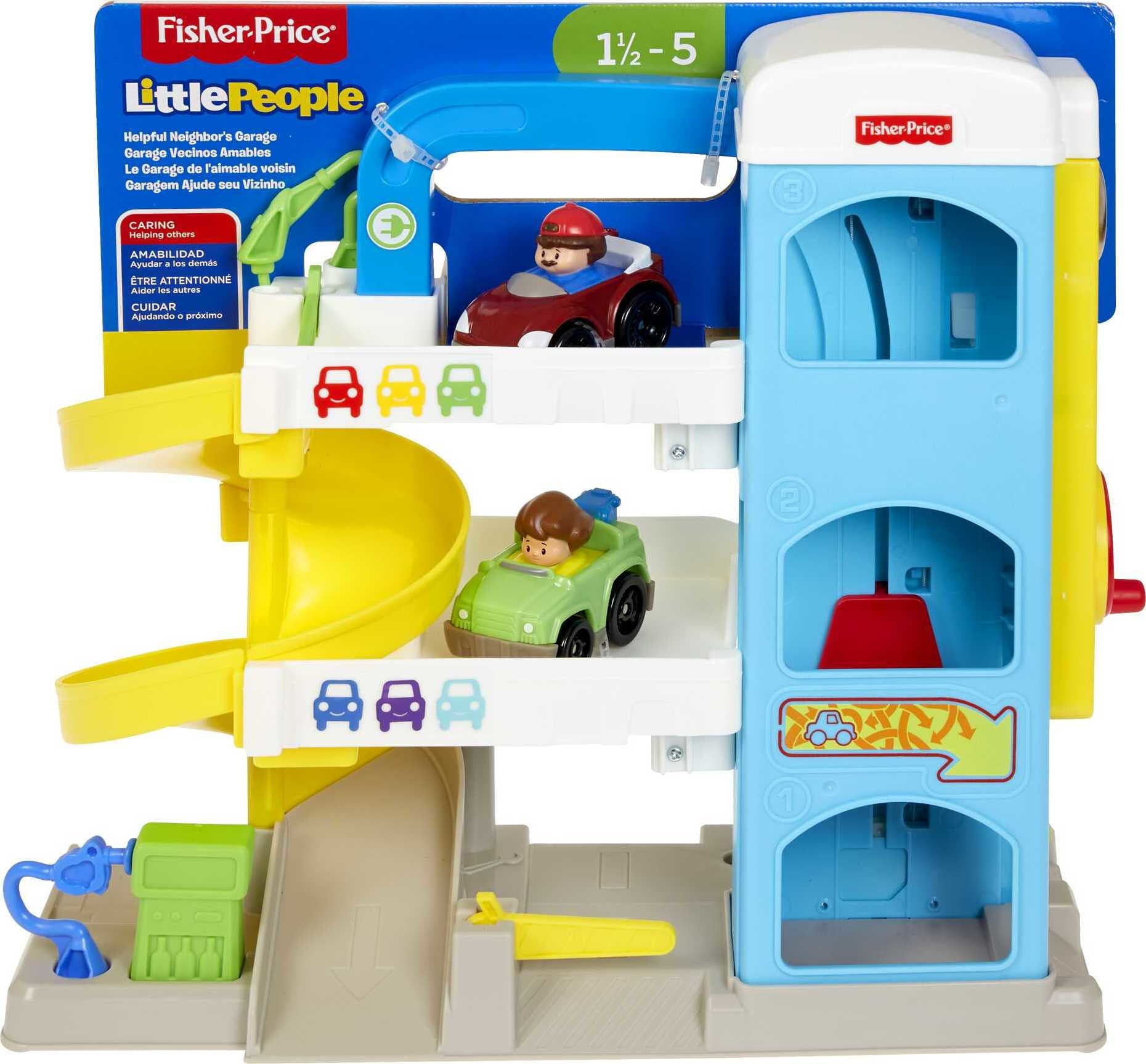 Fisher-Price Little People Helpful Neighbor’s Garage Toddler Playset with 2 Wheelies Cars