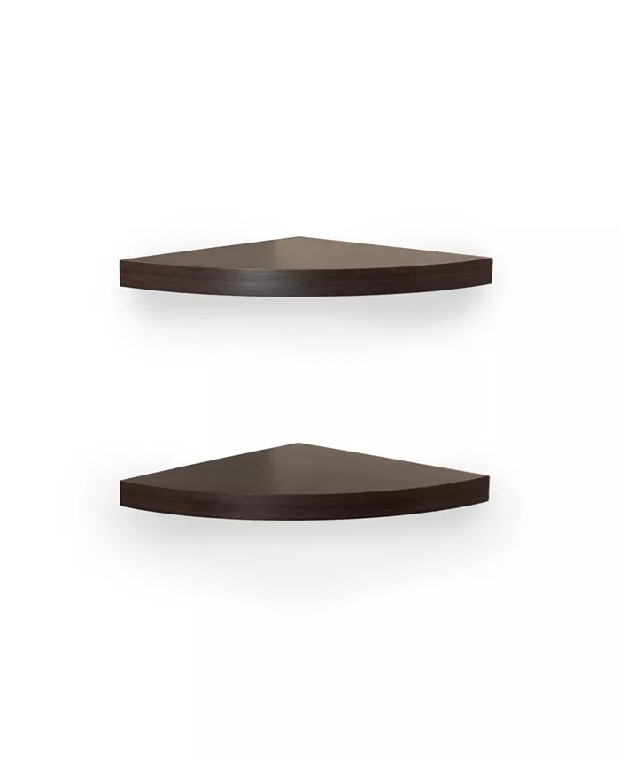 Danya B Walnut Laminate Corner Radial Shelves - Set of 2