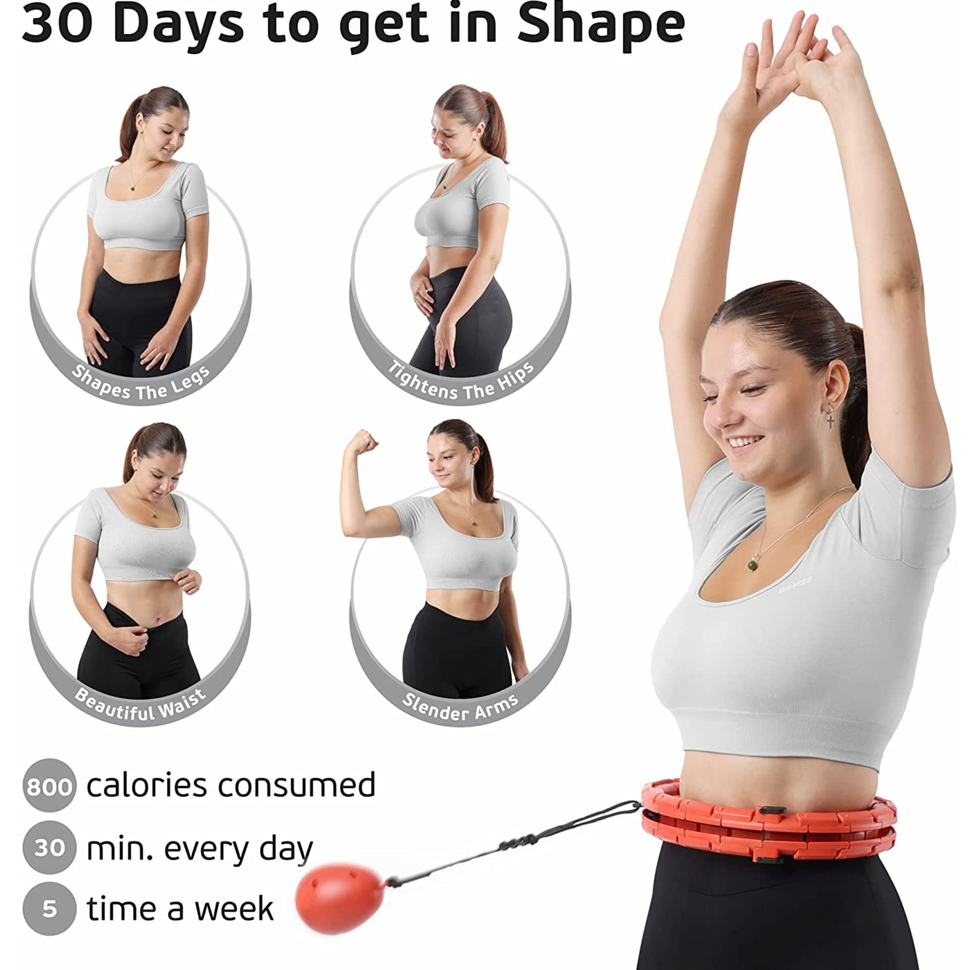 Teal Elite Smart Weighted Hula Hoop for Adults Fully Adjustable Infinity Hoop， Red