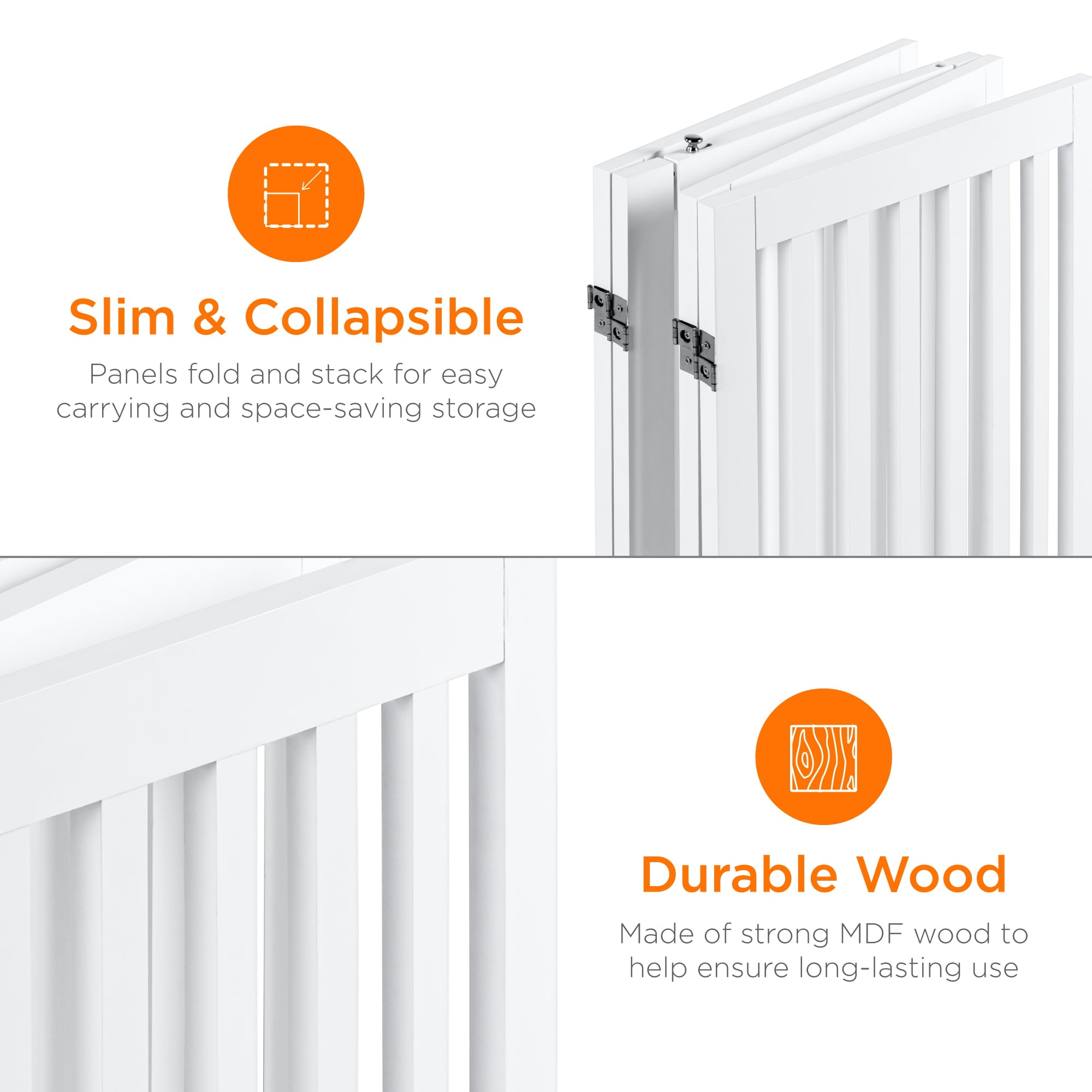 Best Choice Products 31.5in 4-Panel Freestanding Wooden Pet Gate w/ Walk Through Door， Adjustable Pen - White