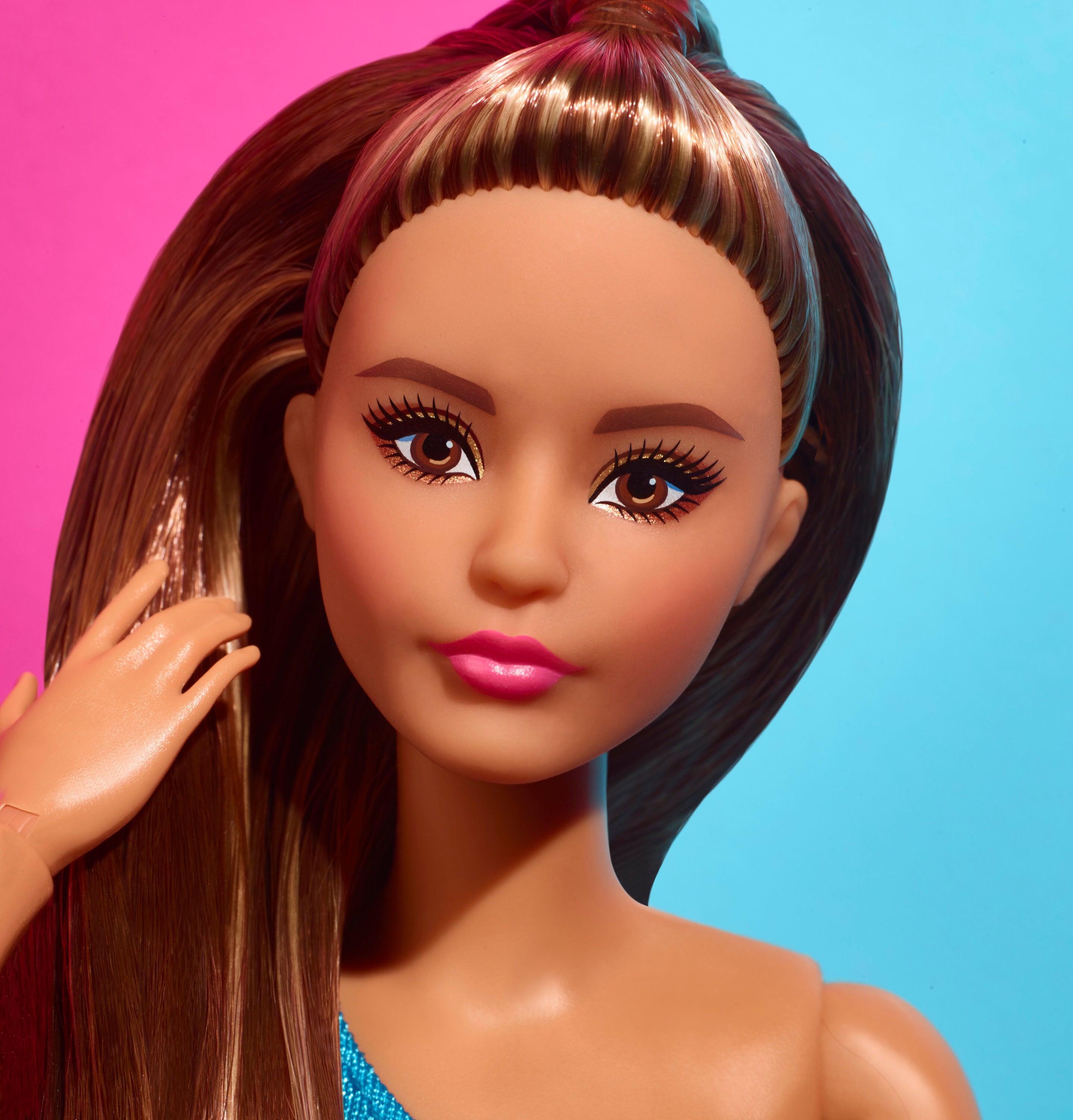 Barbie Looks Doll, Brunette, Color Block One-Shoulder Midi Dress