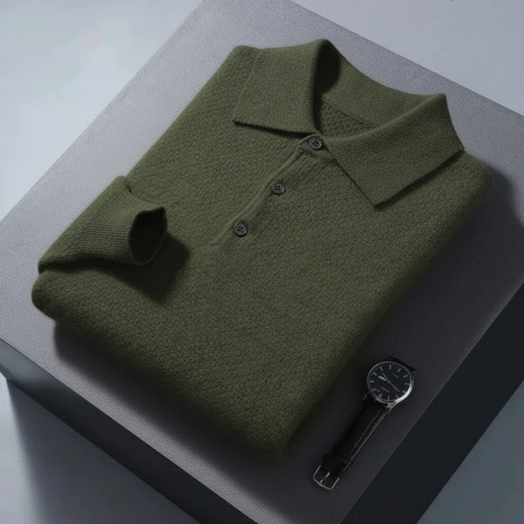 Men's Casual Button Cashmere Polo Warm Comfortable Sweater