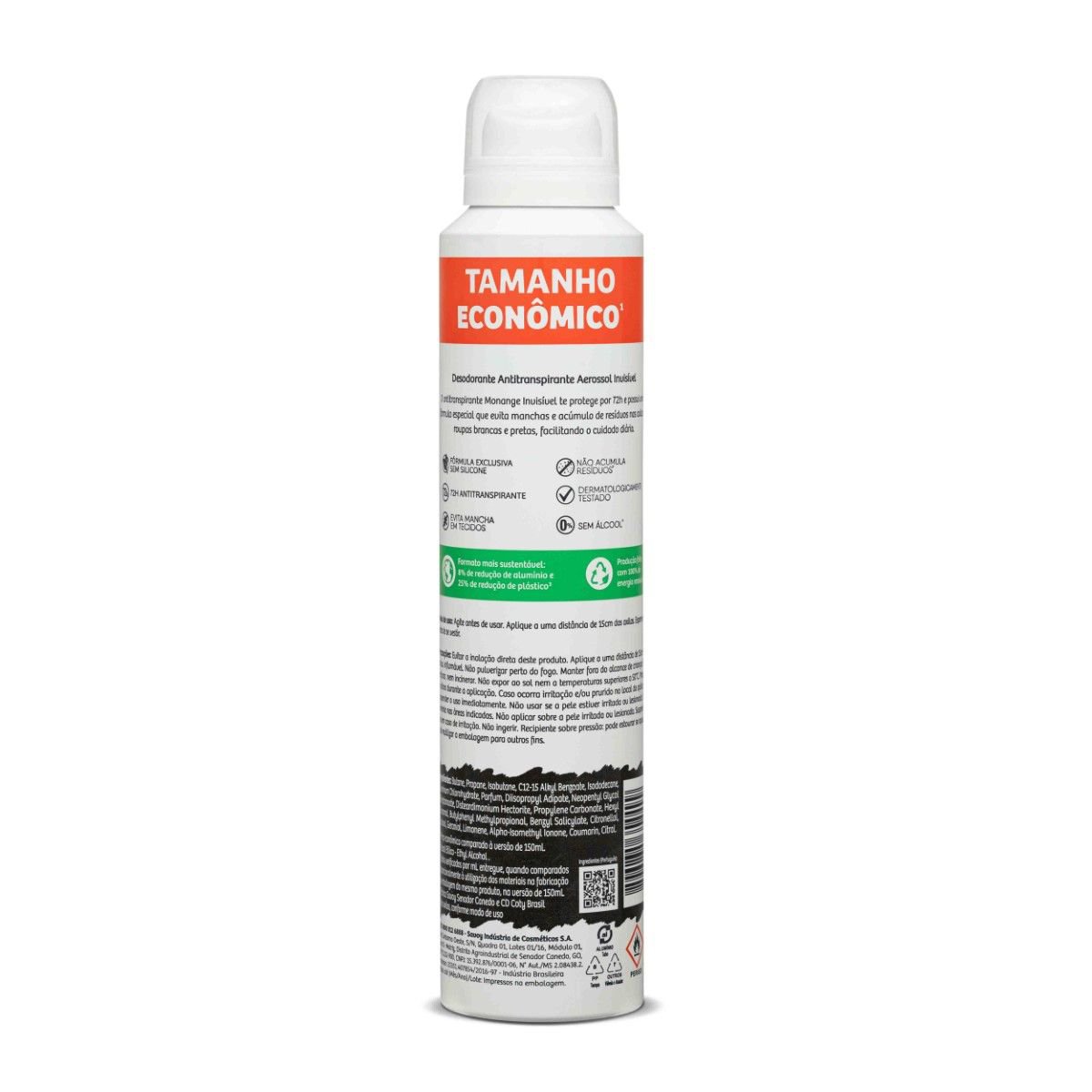 Antitranspirante Aerossol Monange Invisivel 200ml Spray Tamanho Economico